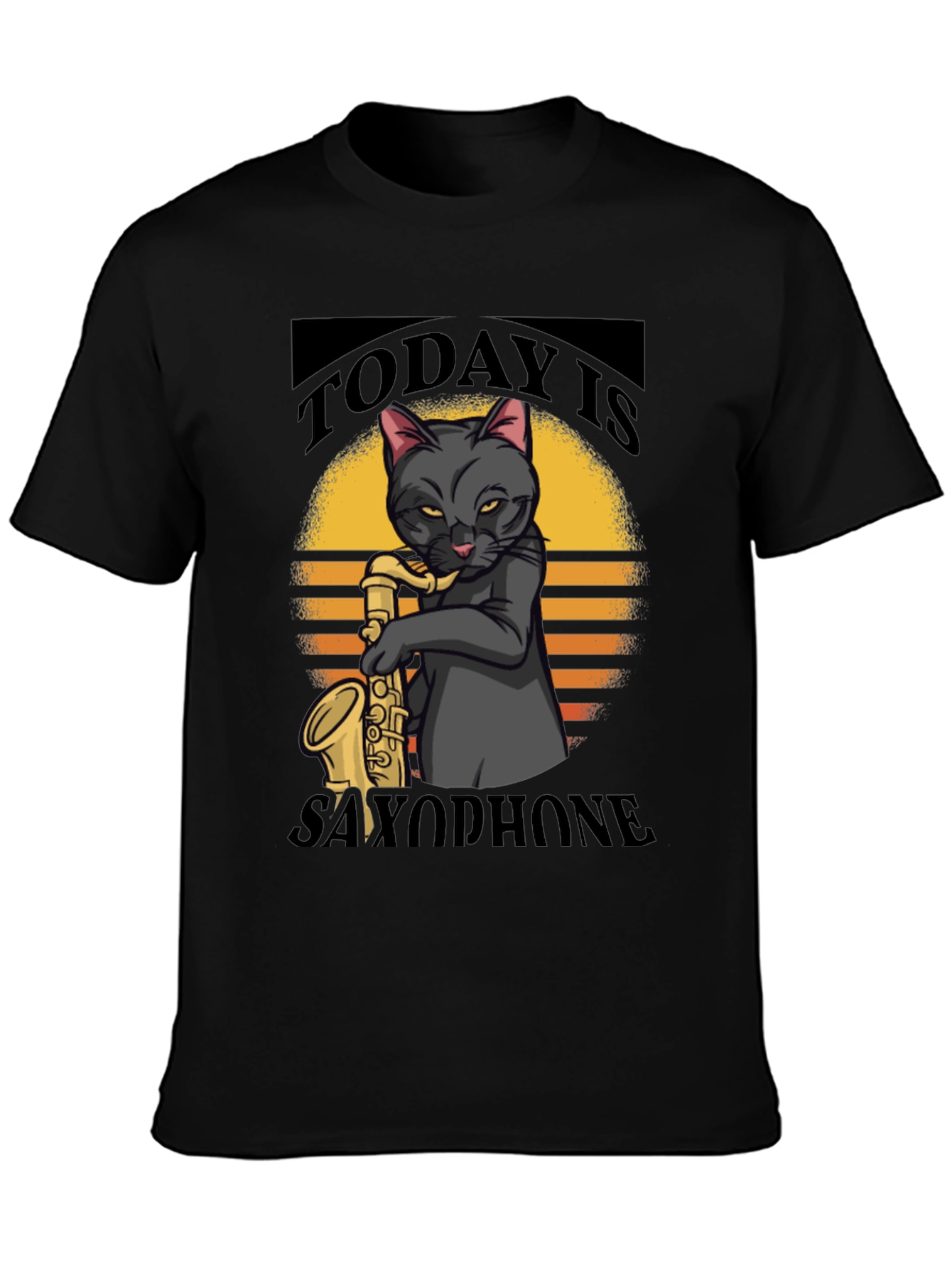 Black Today is Saxophone Cat T-Shirt view 3