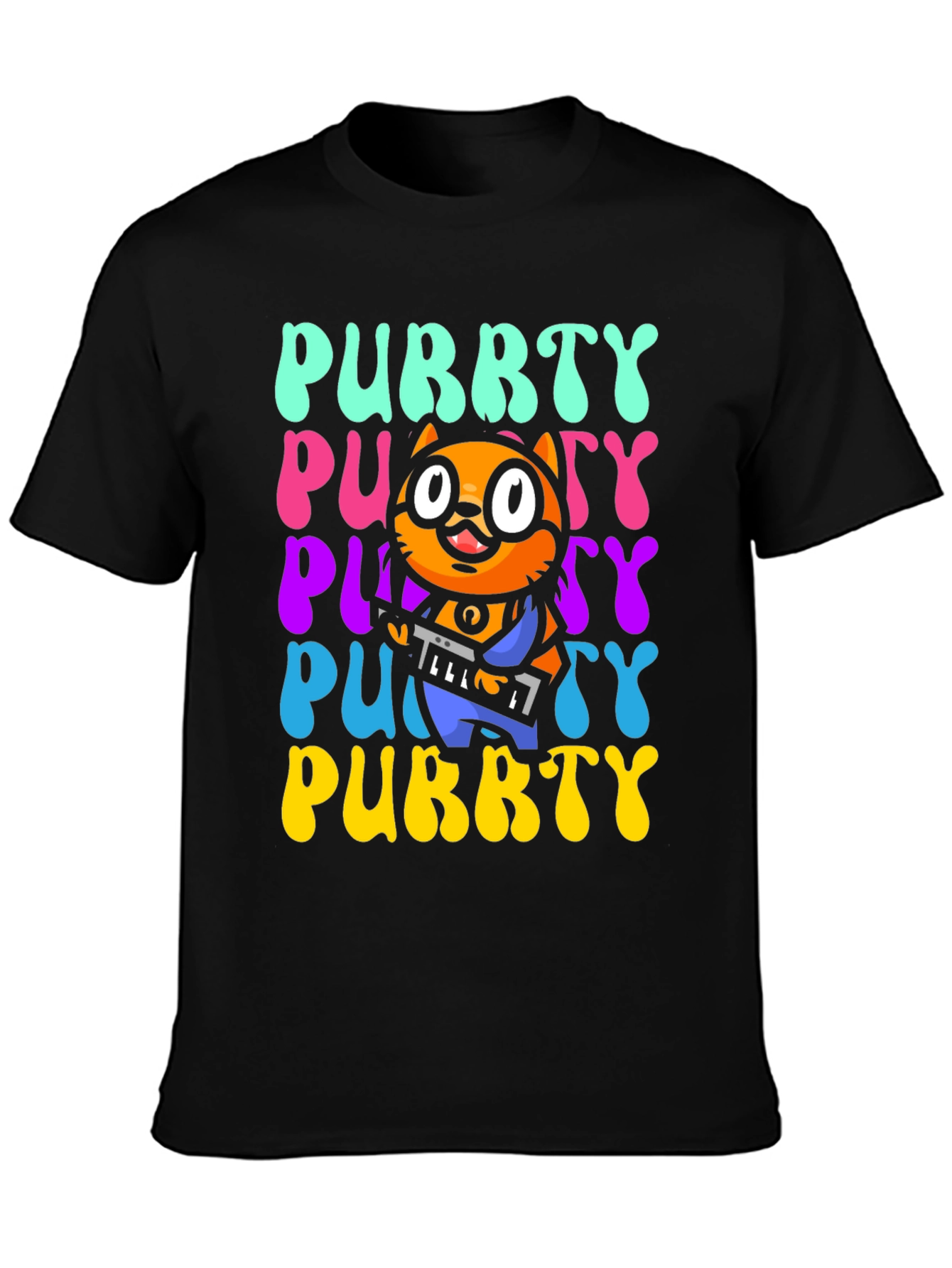 Black Purrty Cat Graphic Tee - Novelty Kitten Shirt view 3