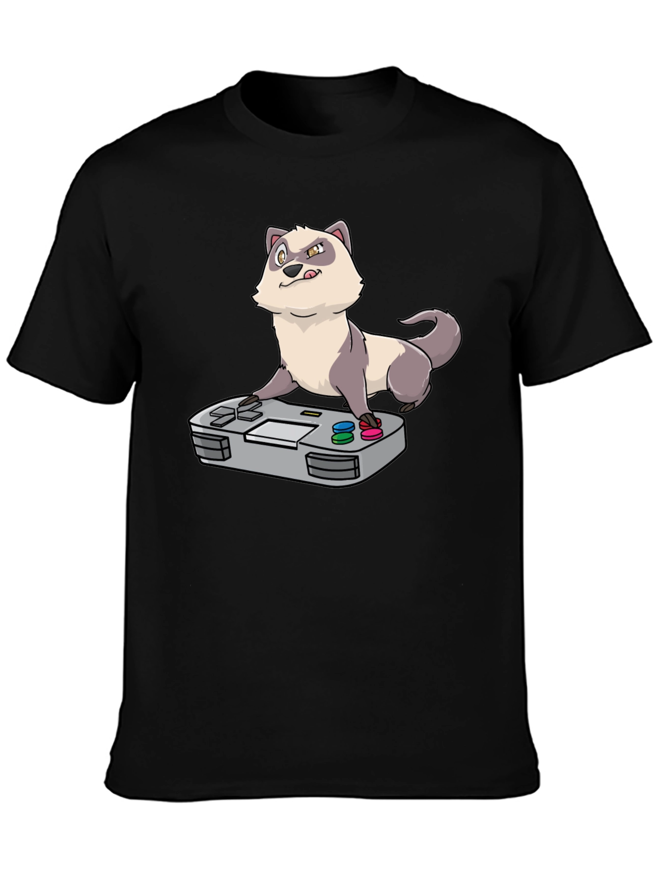 Black Funny Ferret Gamer Black T-Shirt view 3