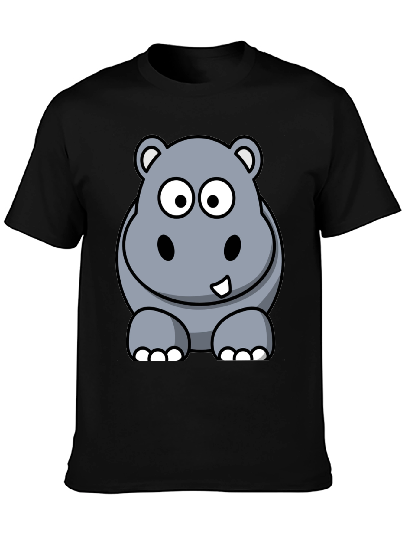 Black Cartoon Hippo Graphic Tee - Black Cotton T-Shirt view 3