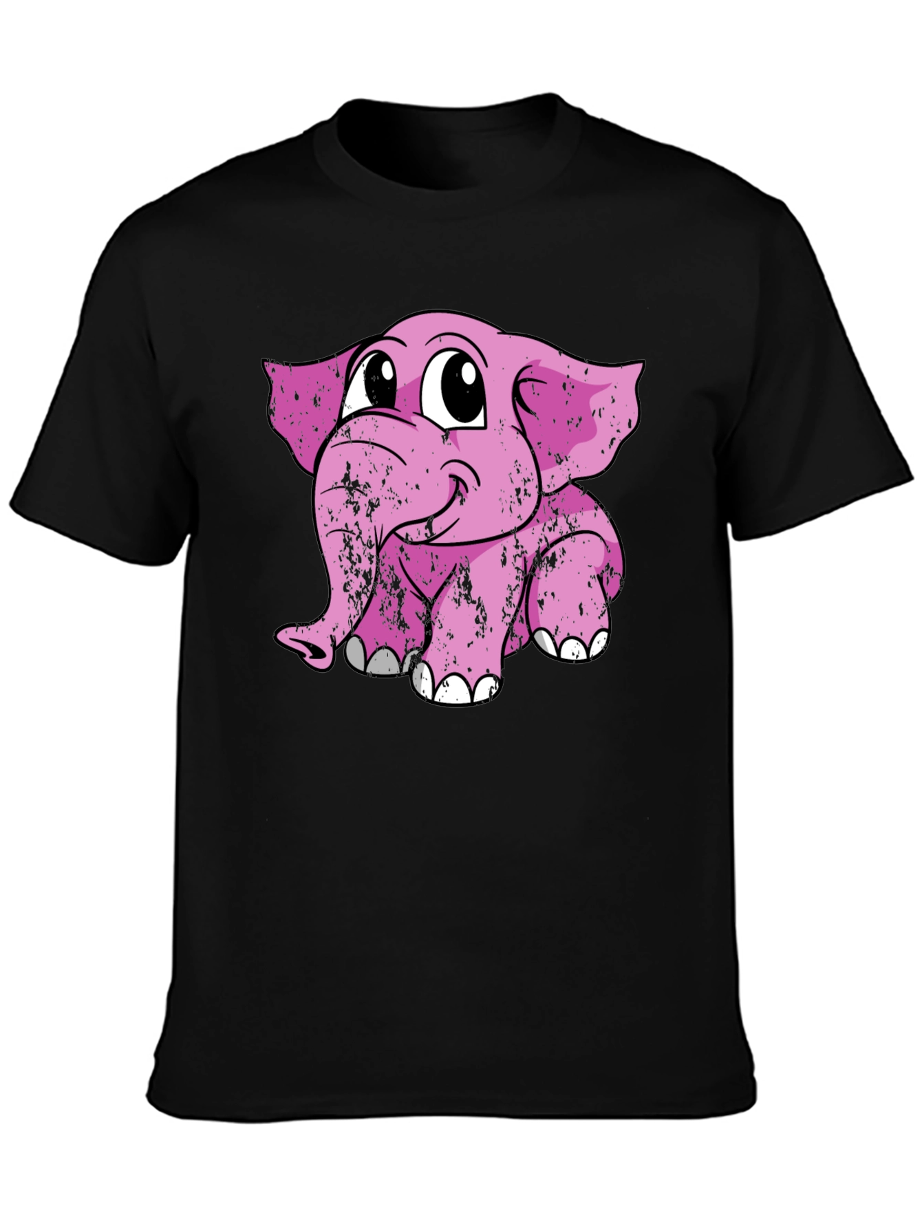 Black Cute Pink Elephant Graphic Tee - Soft Cotton Blend view 3