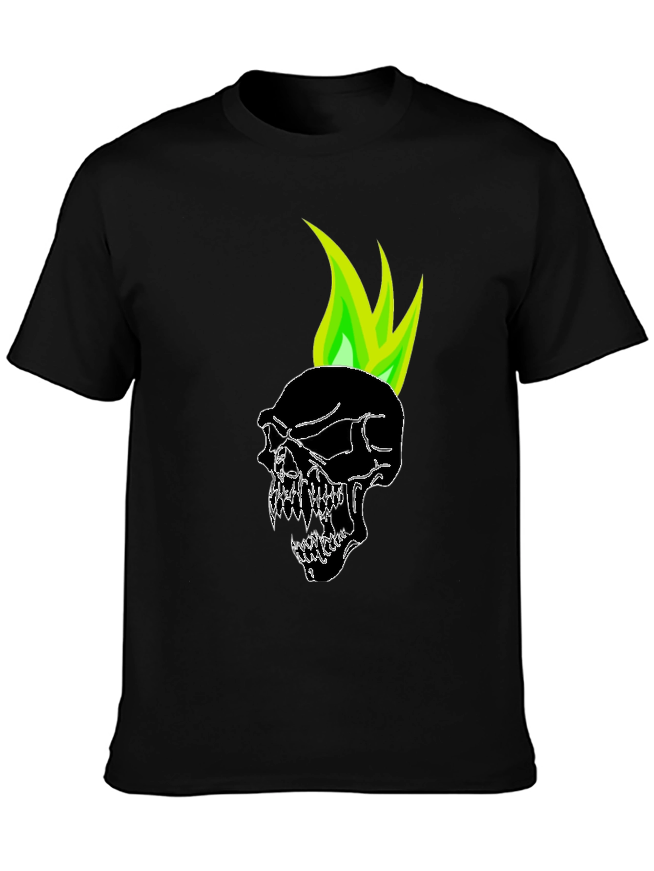 Black Skull with Green Flame Graphic Tee view 3
