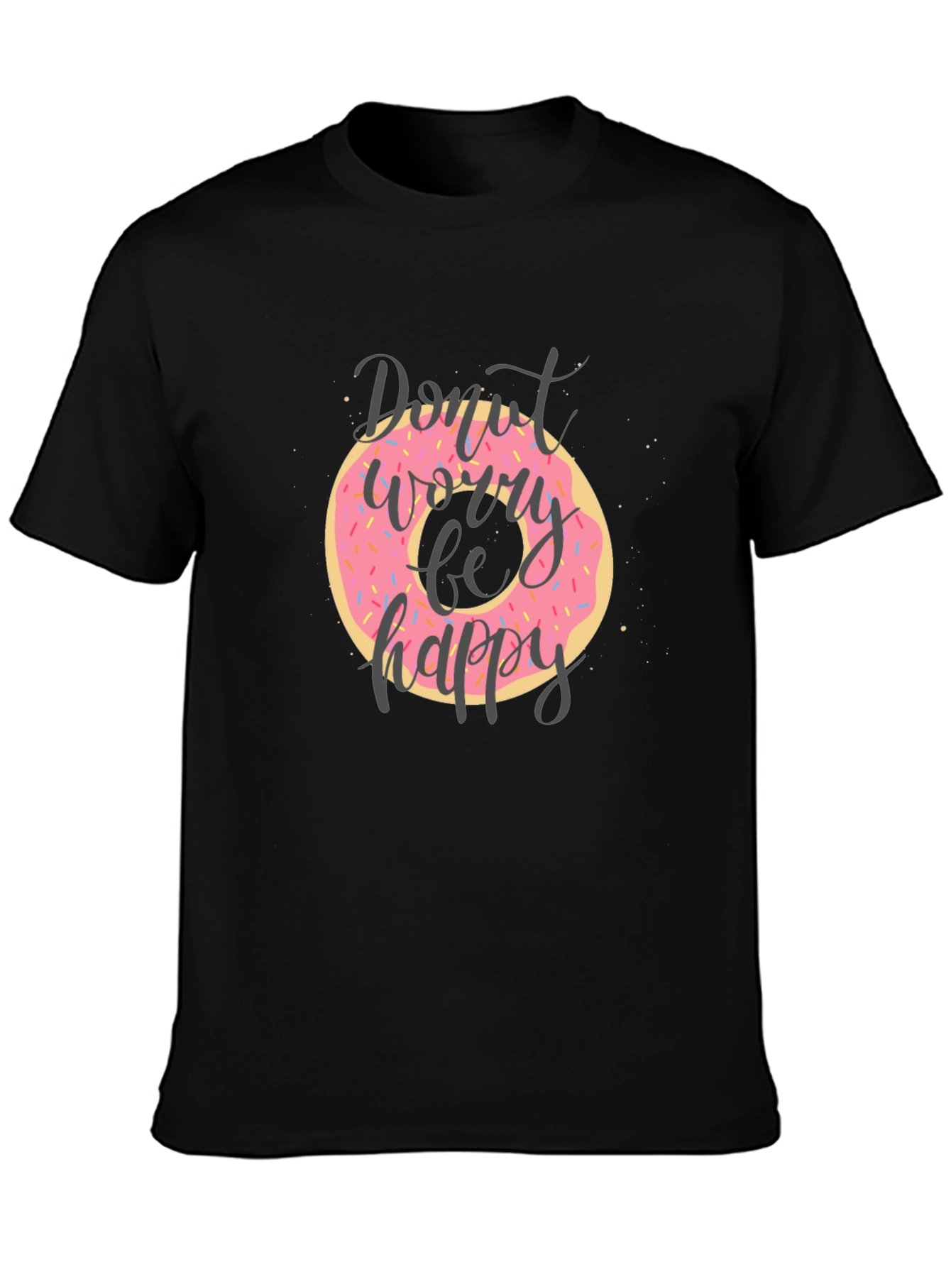 Black Donut Worry Be Happy T-Shirt - Trendy Graphic Tee view 3