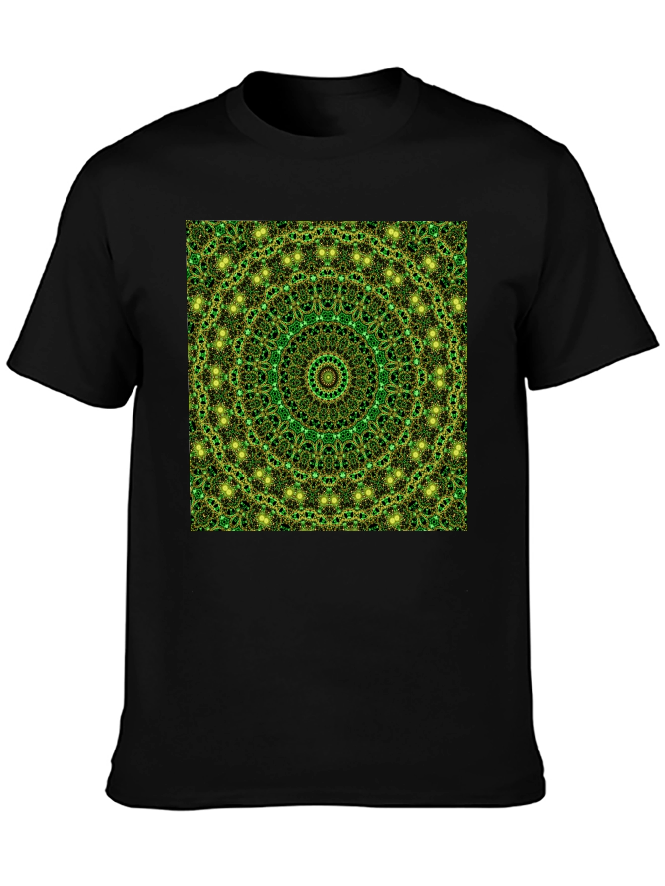 Black Green Mandala Pattern T-Shirt view 3