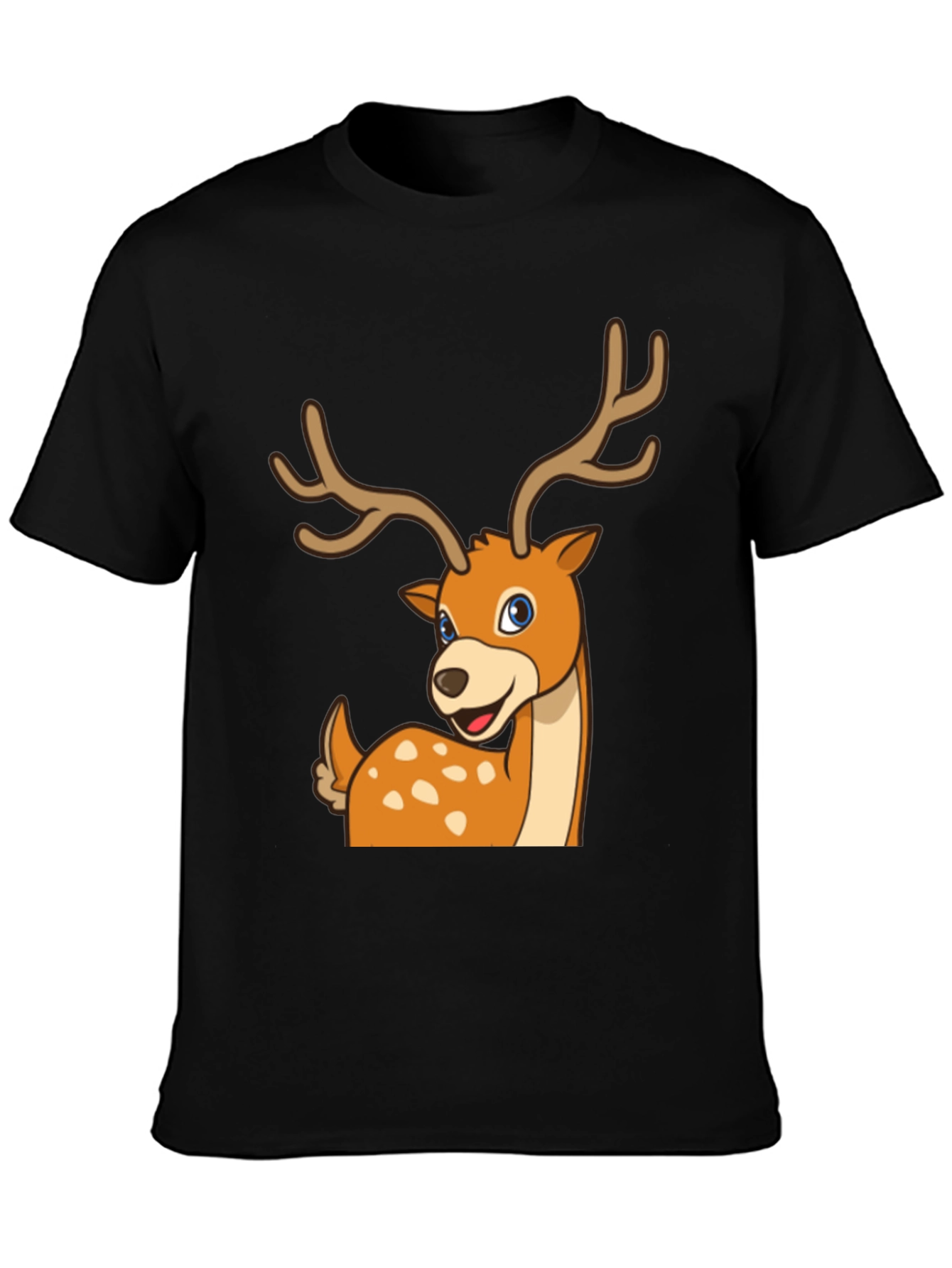 Black Deer Cartoon Graphic Black T-Shirt view 3