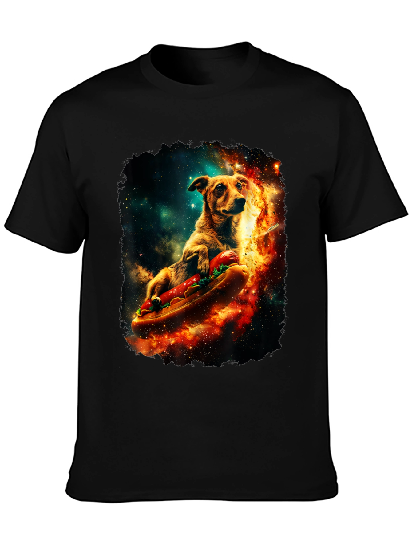 Black Cosmic Hot Dog Dog T-Shirt view 3