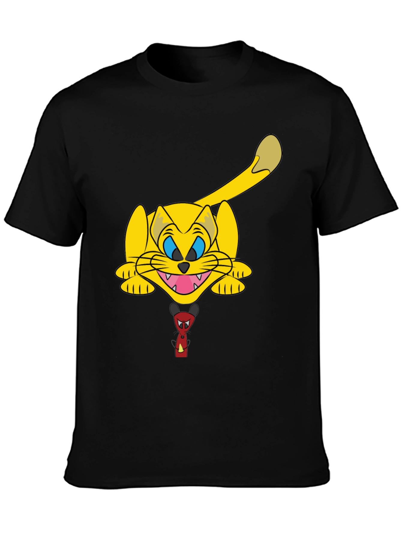 Black Cartoon Cat Graphic Black T-Shirt view 3