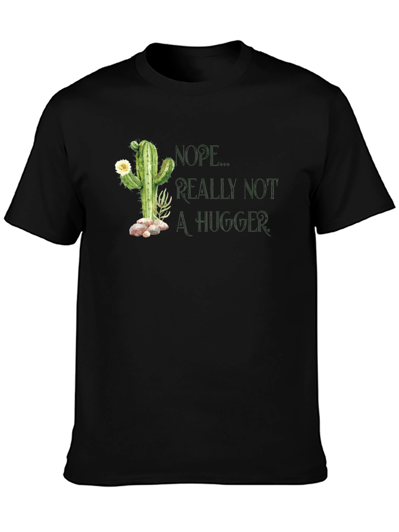 Black Nope, Not a Hugger Cactus Graphic T-Shirt view 3