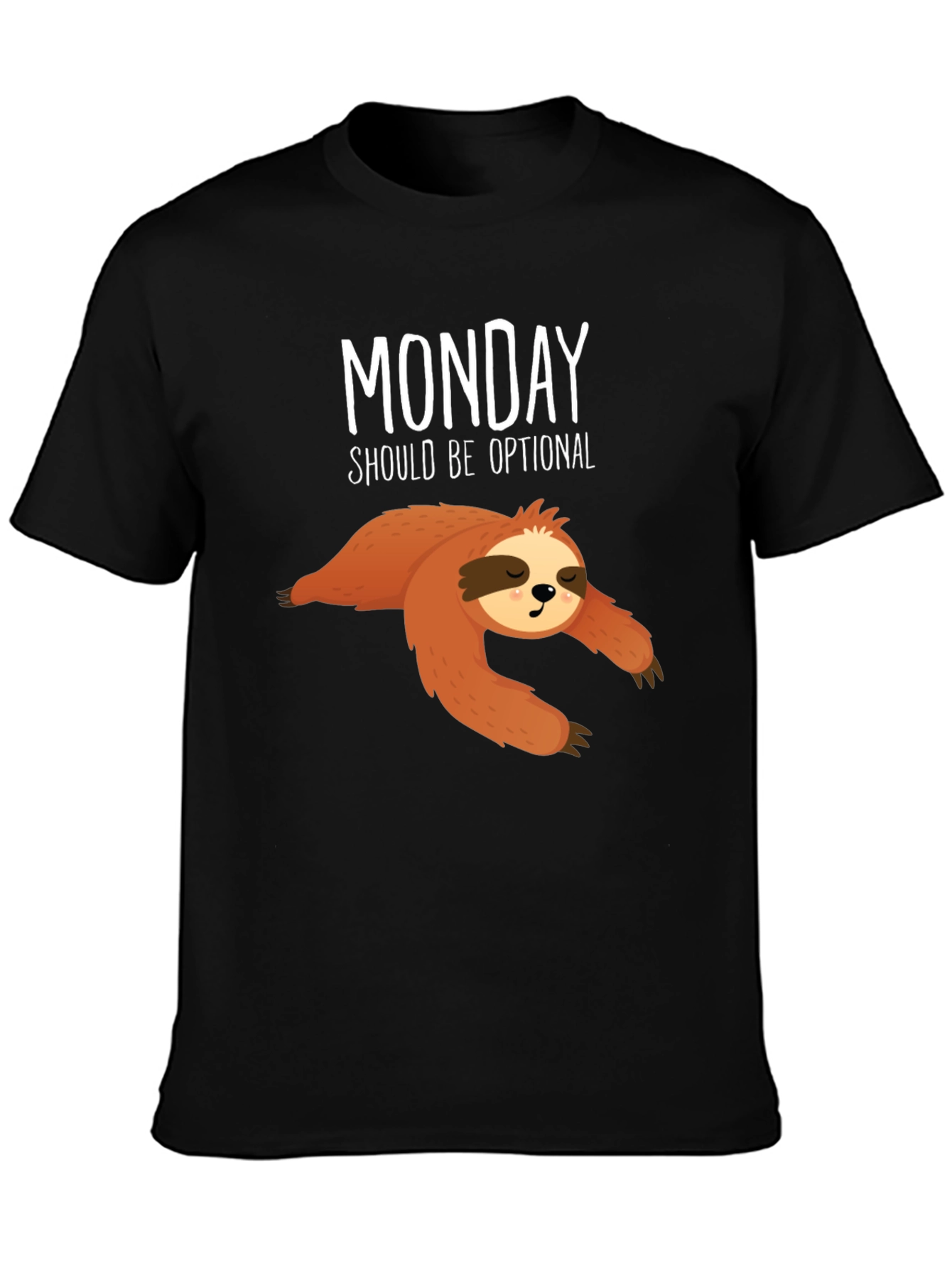 Black Funny Sloth Monday T-Shirt view 3