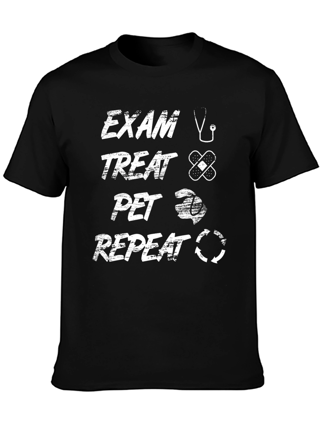 Black Vet Exam Treat Pet Repeat T-Shirt - Veterinarian Gift view 3
