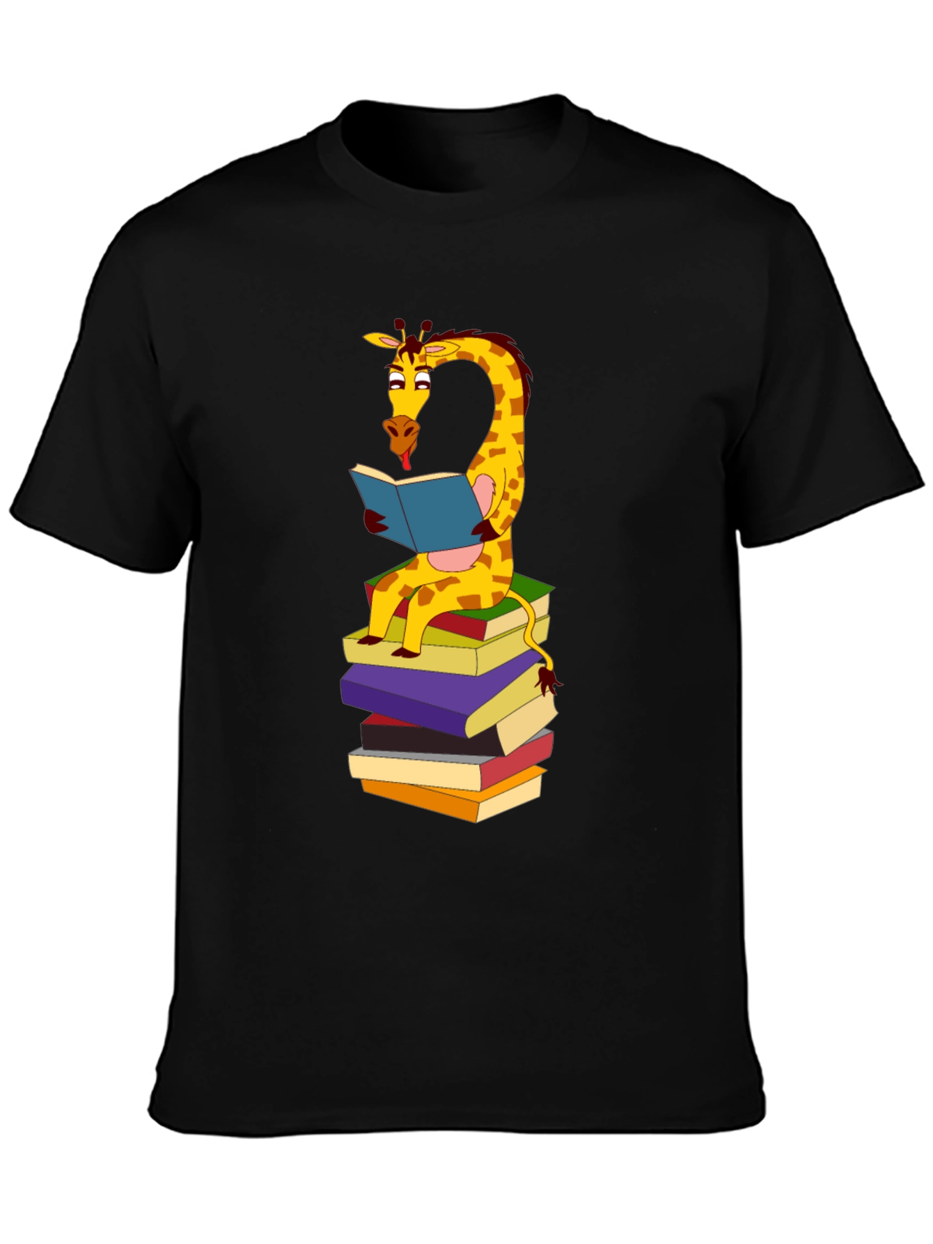 Black Reading Giraffe Graphic Tee - Black Cotton Blend view 3