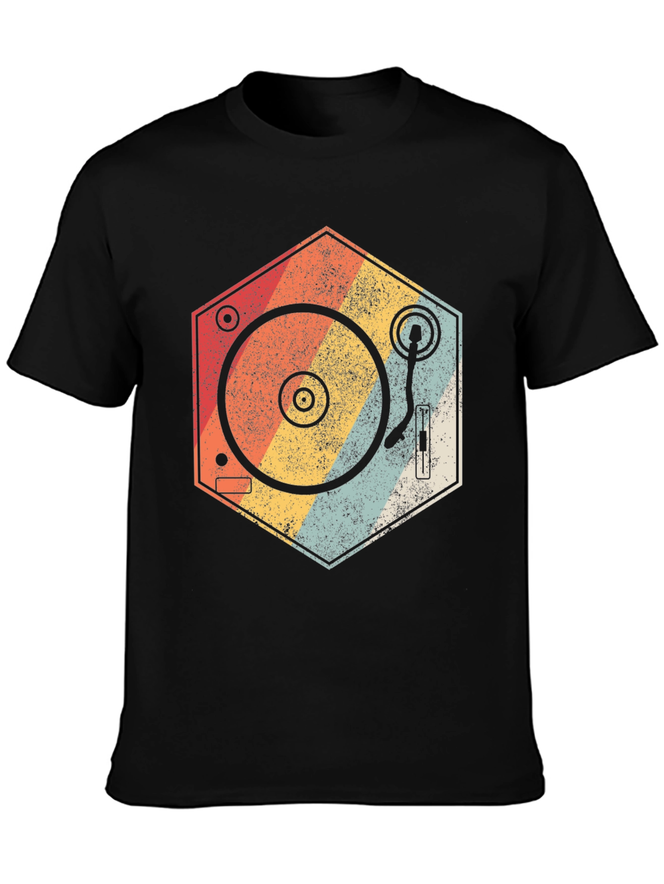 Black Retro Turntable T-Shirt - Vintage Music Lover Tee view 3