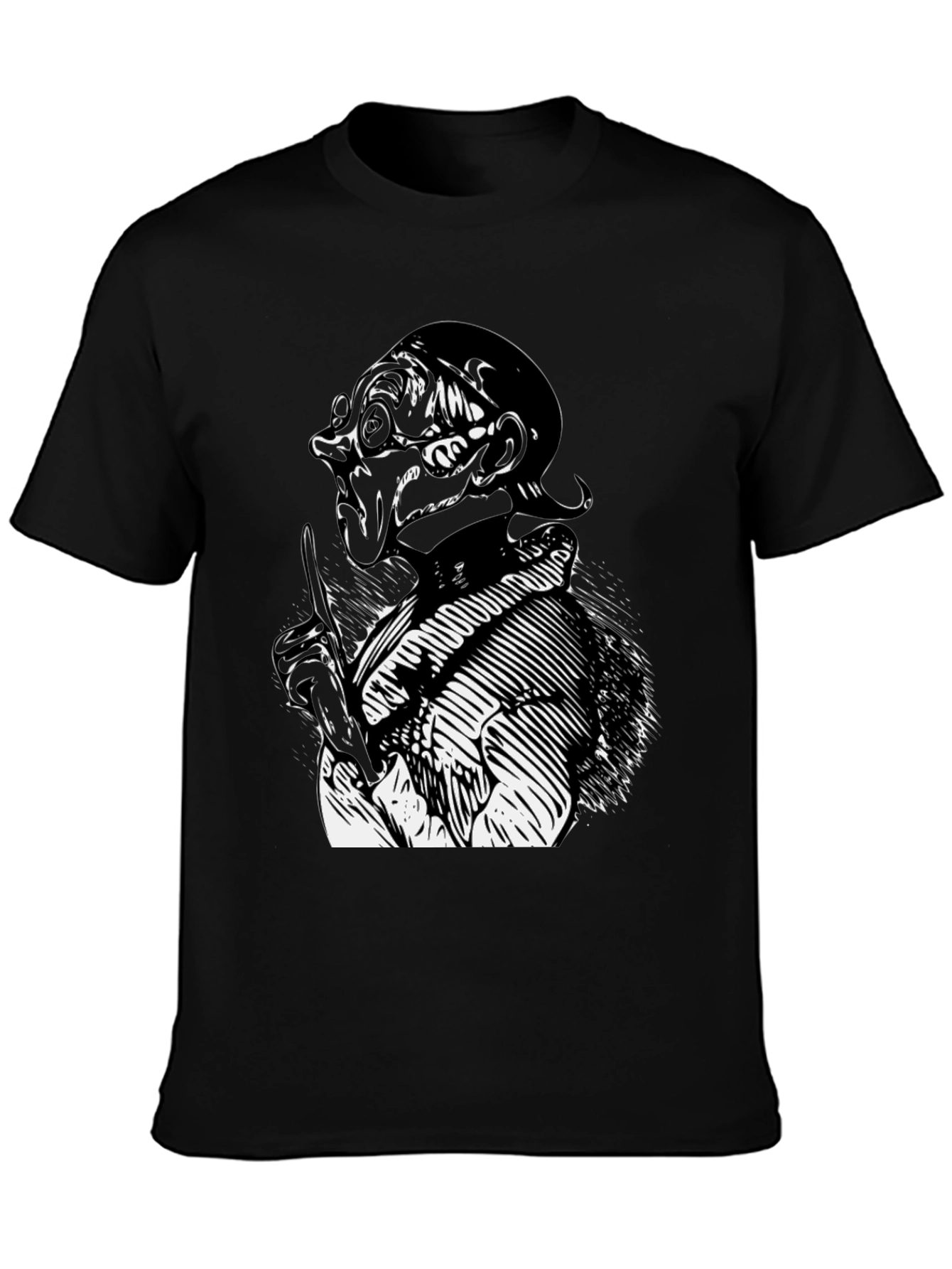 Black Black T-Shirt with Illustrated Figure view 3