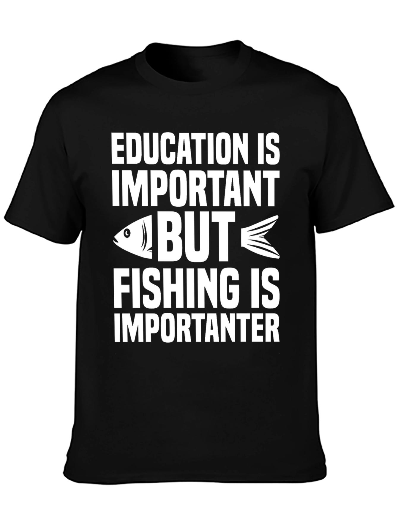 Black Funny Fishing Graphic T-Shirt - Education Is Important view 3