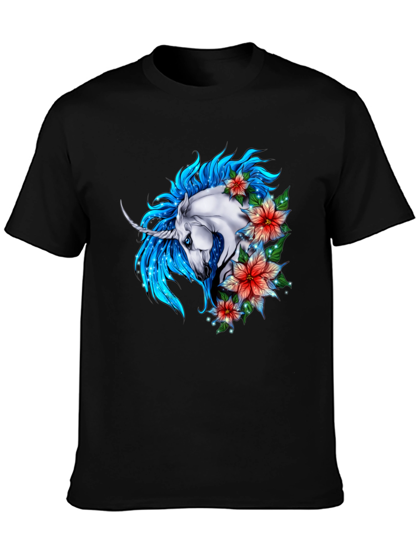 Black Unicorn Floral Graphic Tee - Stylish Men's Black T-Shirt view 3