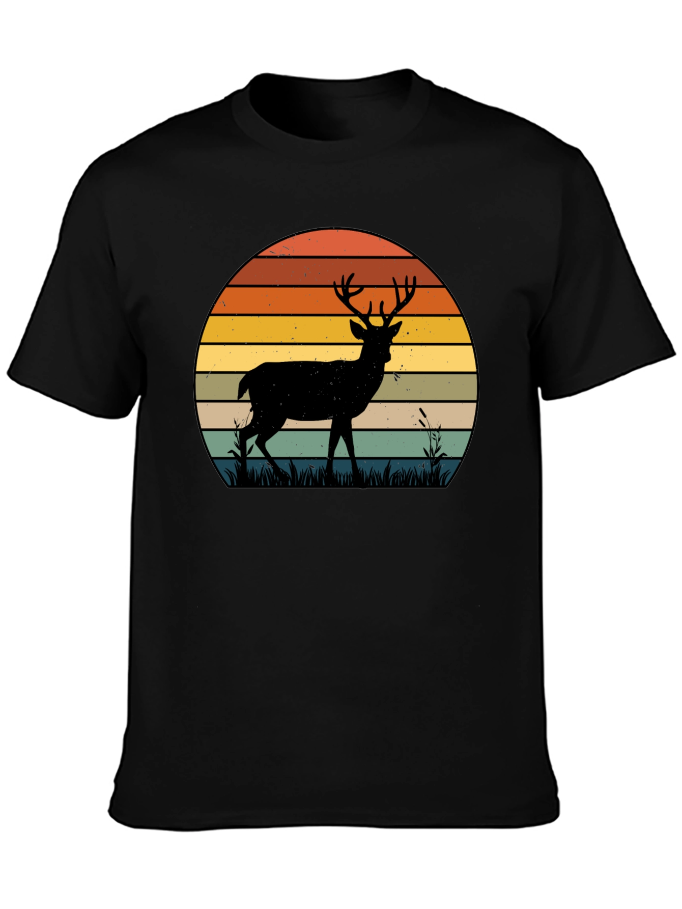 Black Retro Deer Sunset Graphic T-Shirt view 3