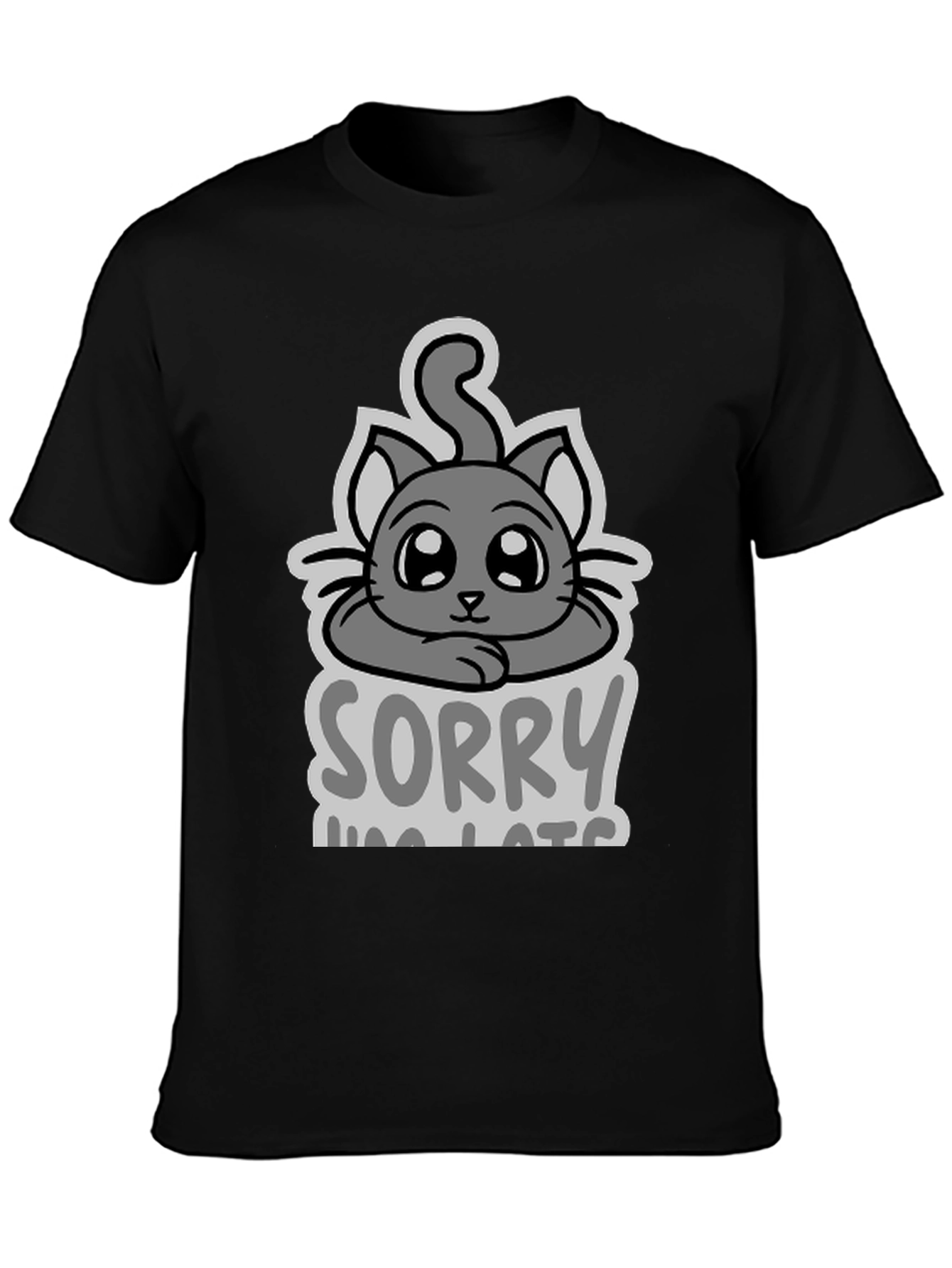 Black Sorry I'm Late Cat T-Shirt view 3