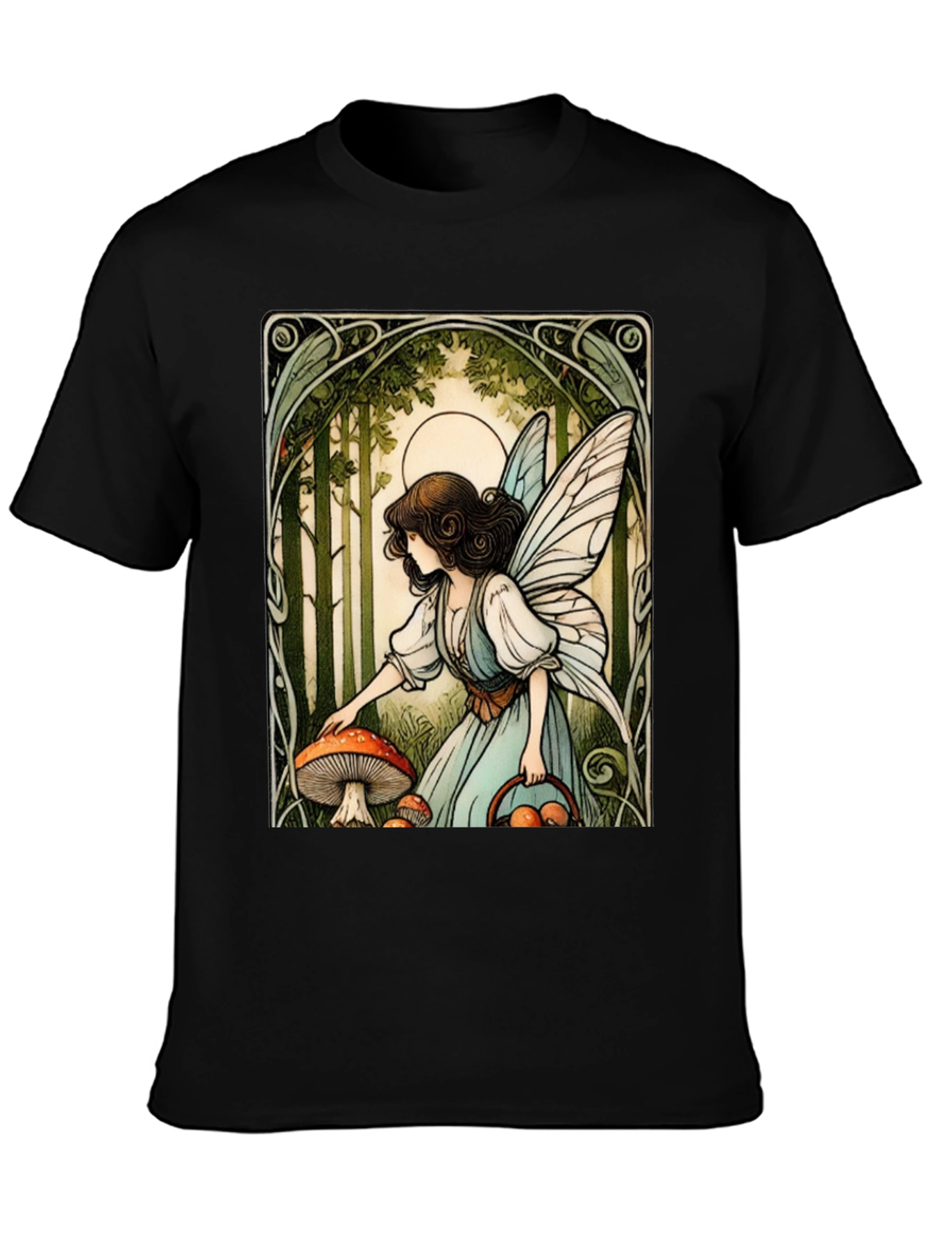 Black Fairycore Mushroom Forager T-Shirt view 3