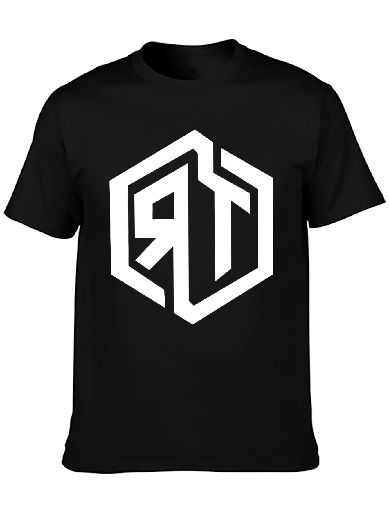 Black Men's Black Graphic Tee with Geometric RT Logo view 3