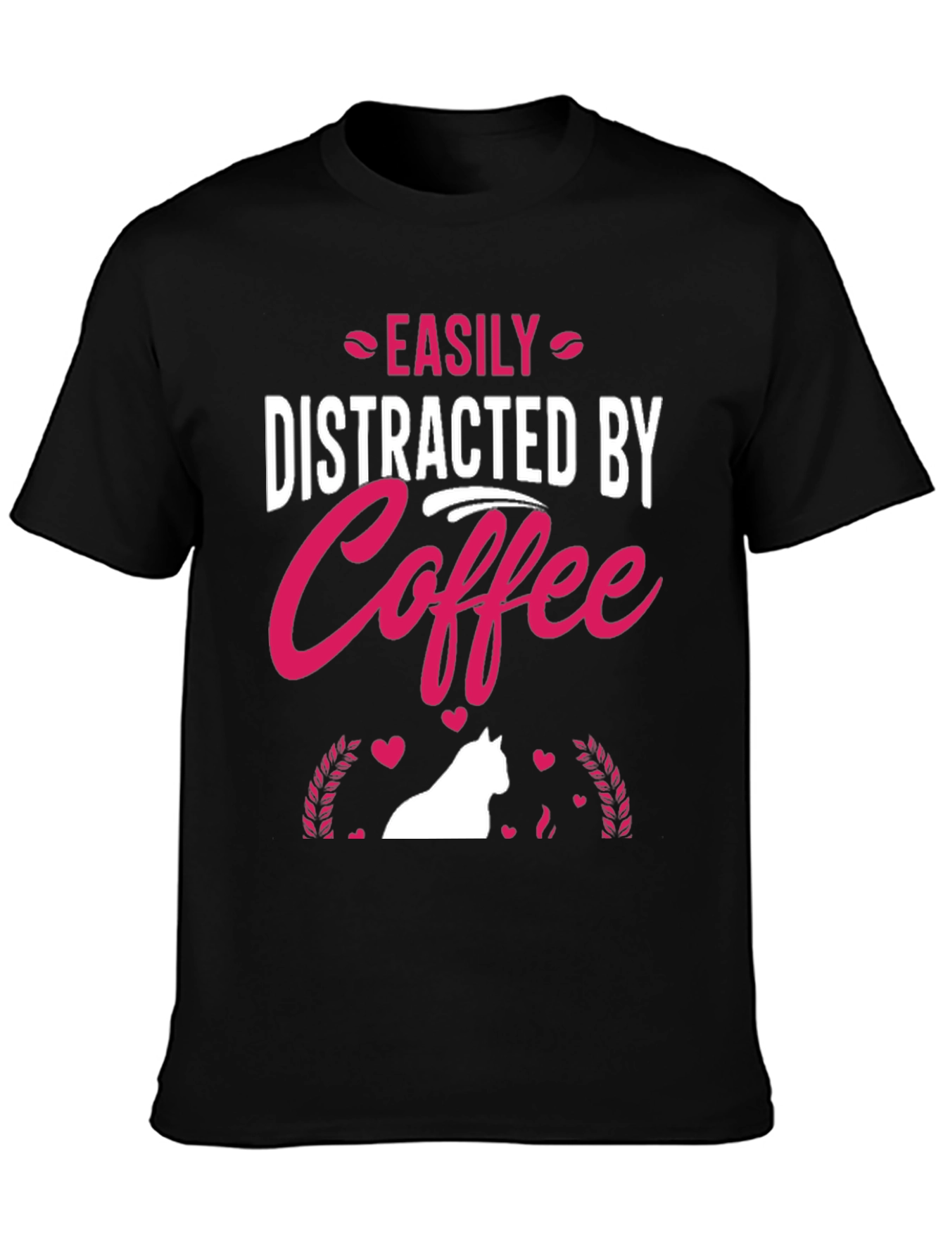 Black Easily Distracted by Coffee T-Shirt - Cat Lover Edition view 3