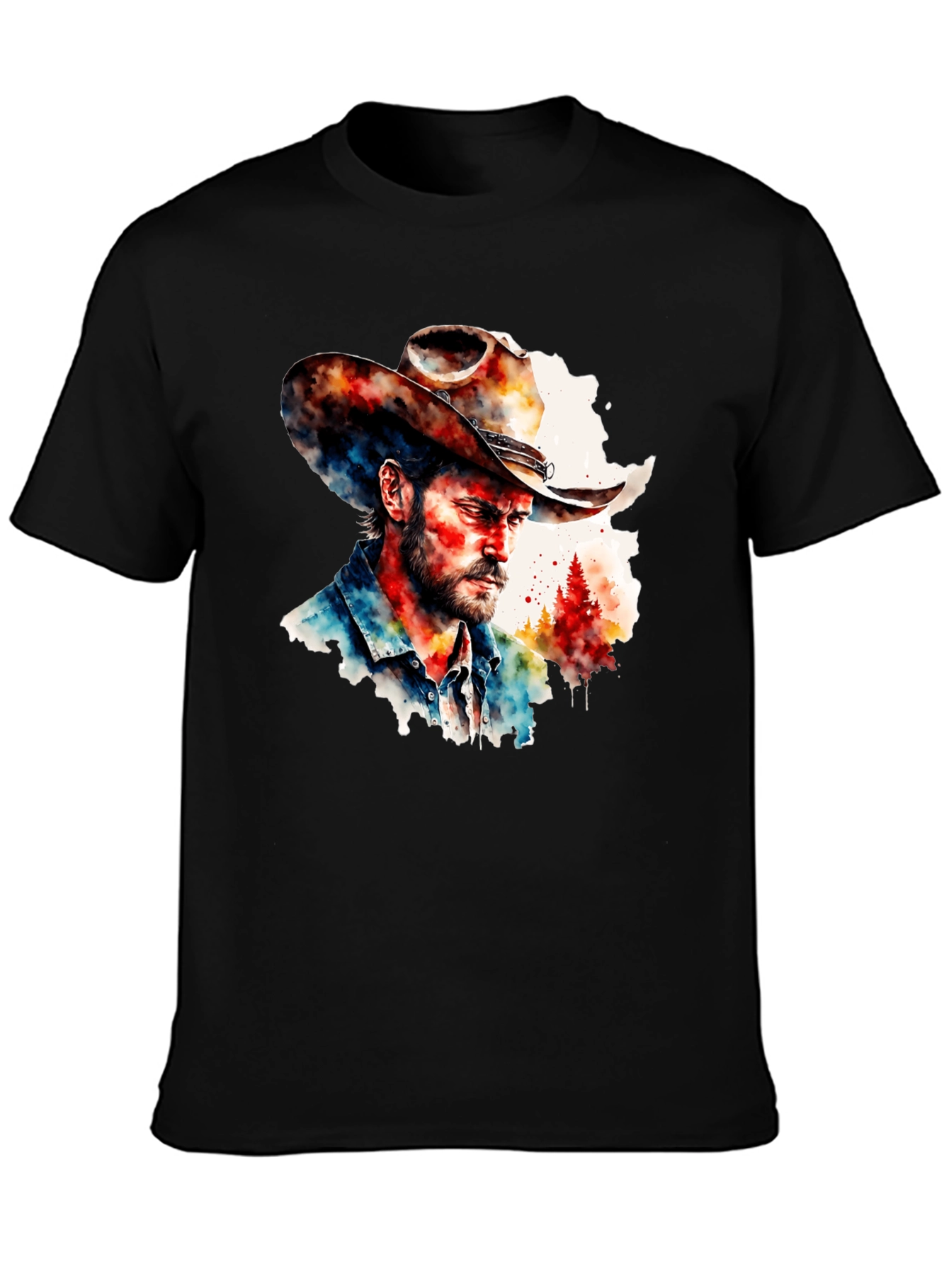 Black Watercolor Cowboy T-Shirt - Western Style view 3