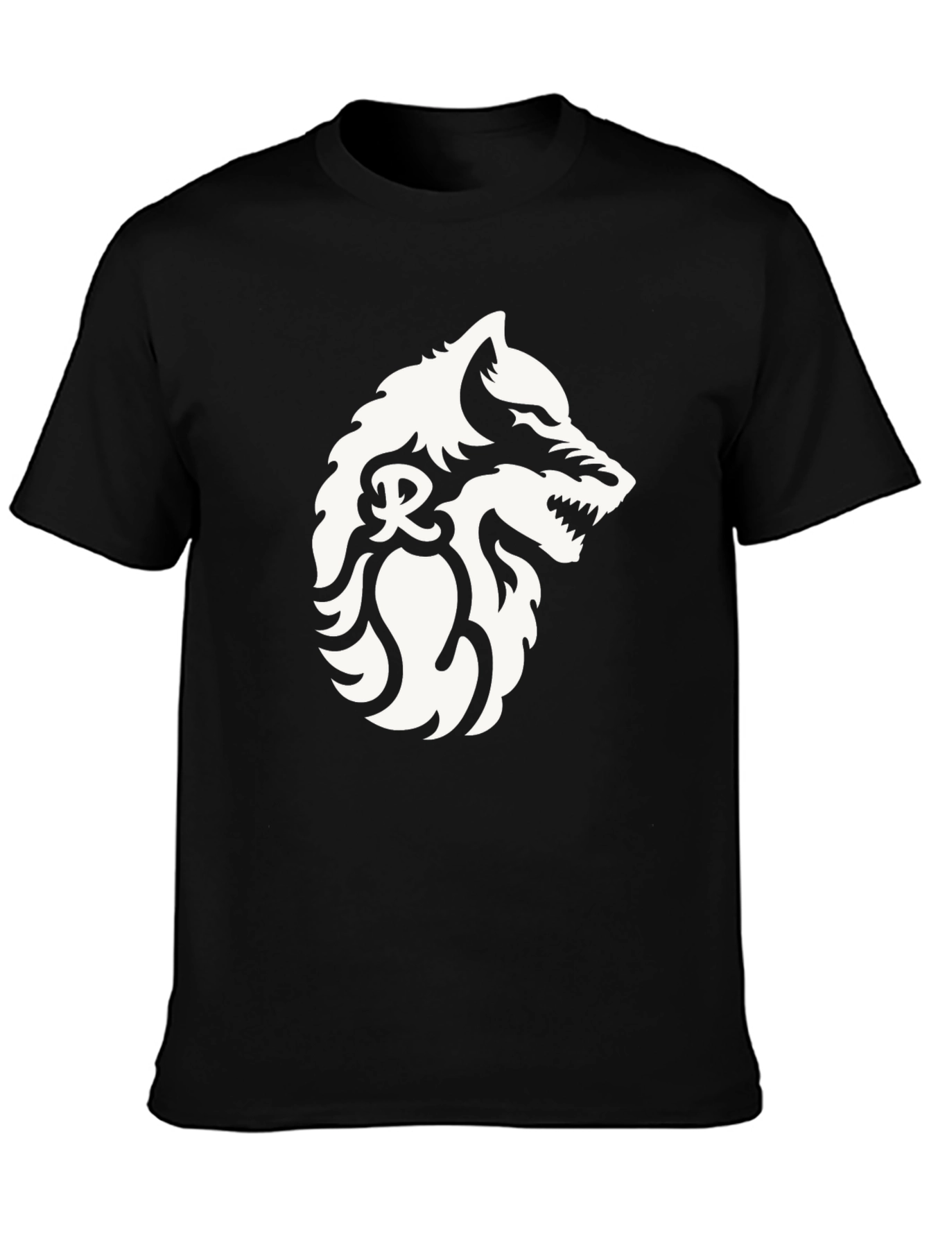Black Black T-Shirt with Wolf Graphic view 3