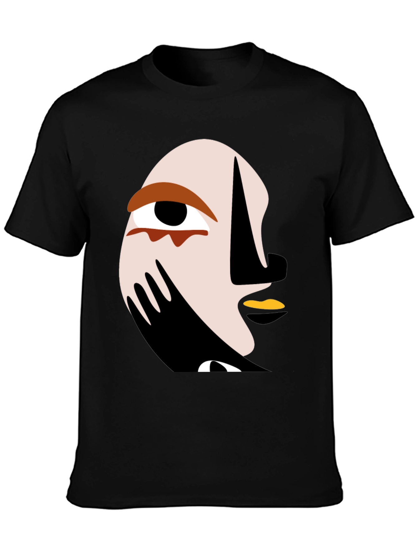 Black Abstract Face Graphic Tee - Modern Art T-Shirt view 3