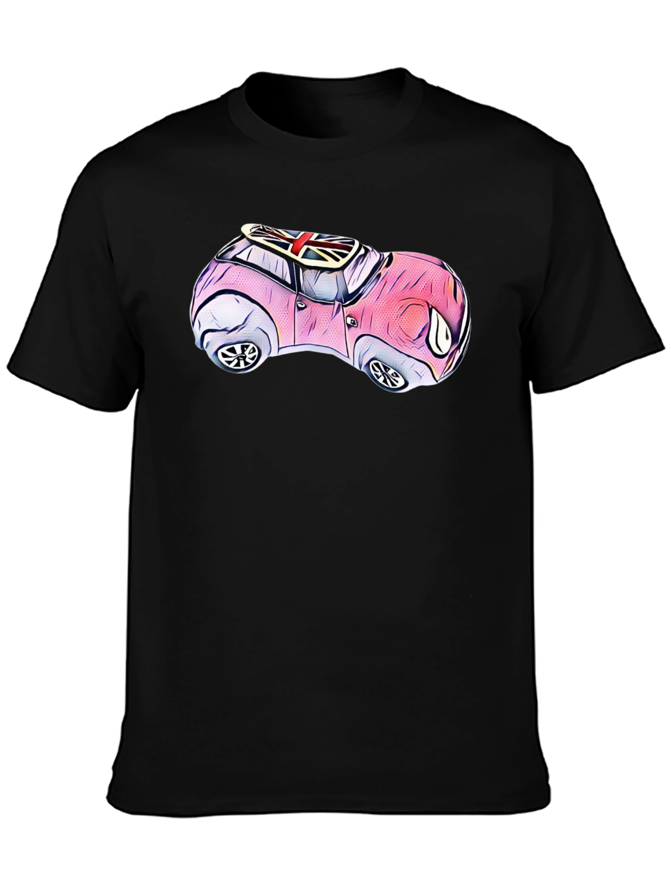 Black Cartoon Car T-Shirt - British Flag Design view 3