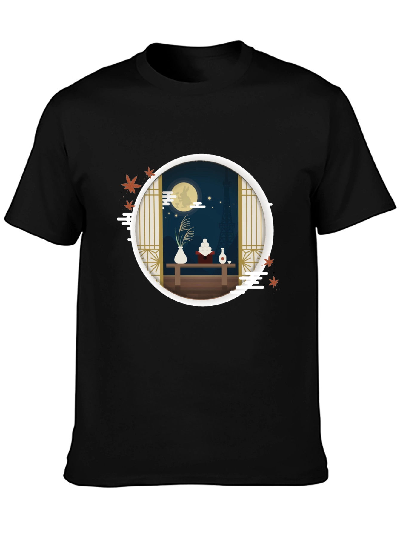Black Japanese Moon Viewing Festival T-Shirt view 3