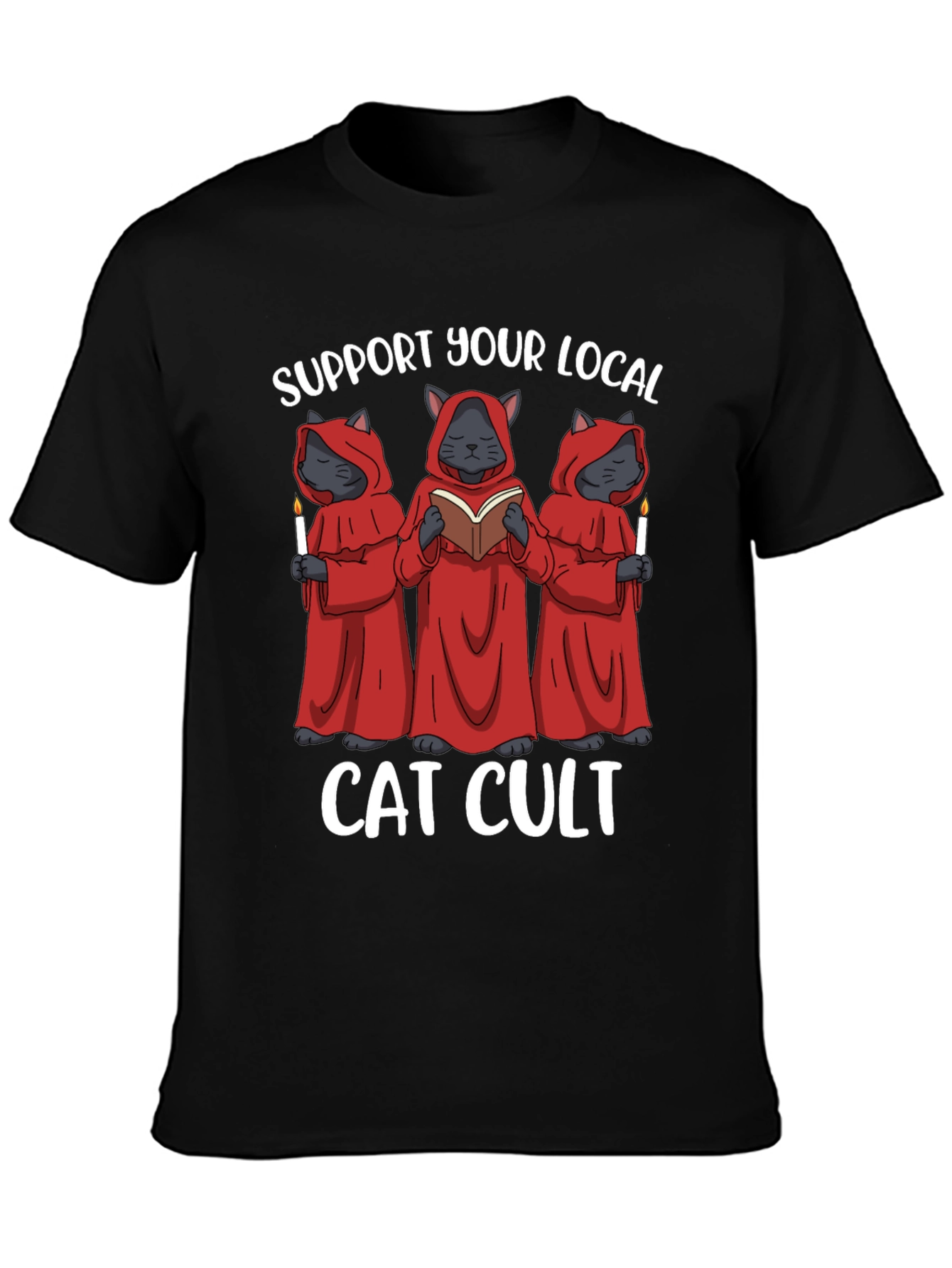 Black Support Your Local Cat Cult T-Shirt view 3