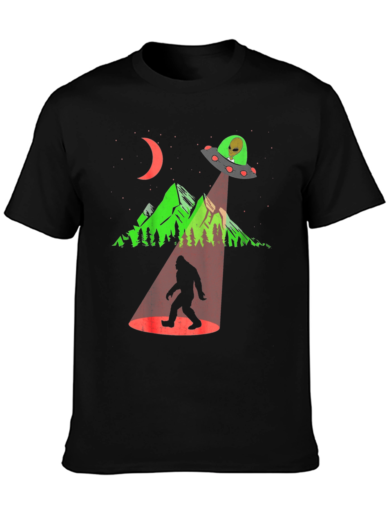Black UFO Abduction Bigfoot Graphic Tee view 3