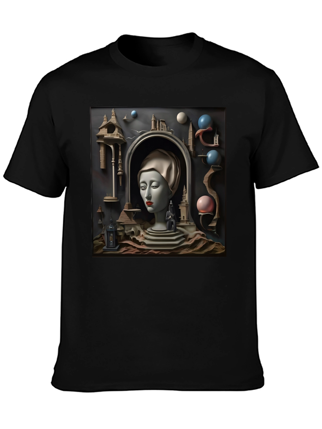 Black Surrealist Black T-Shirt with Dreamscape Design view 3