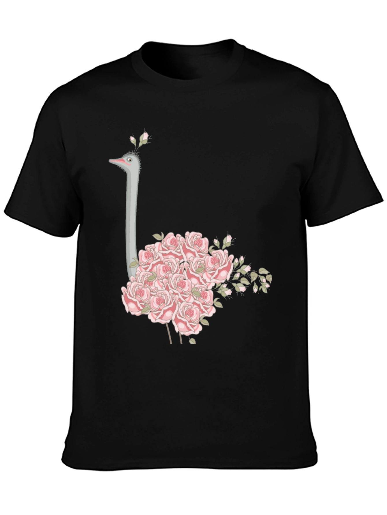 Black Ostrich Floral T-Shirt - Unique Graphic Tee view 3