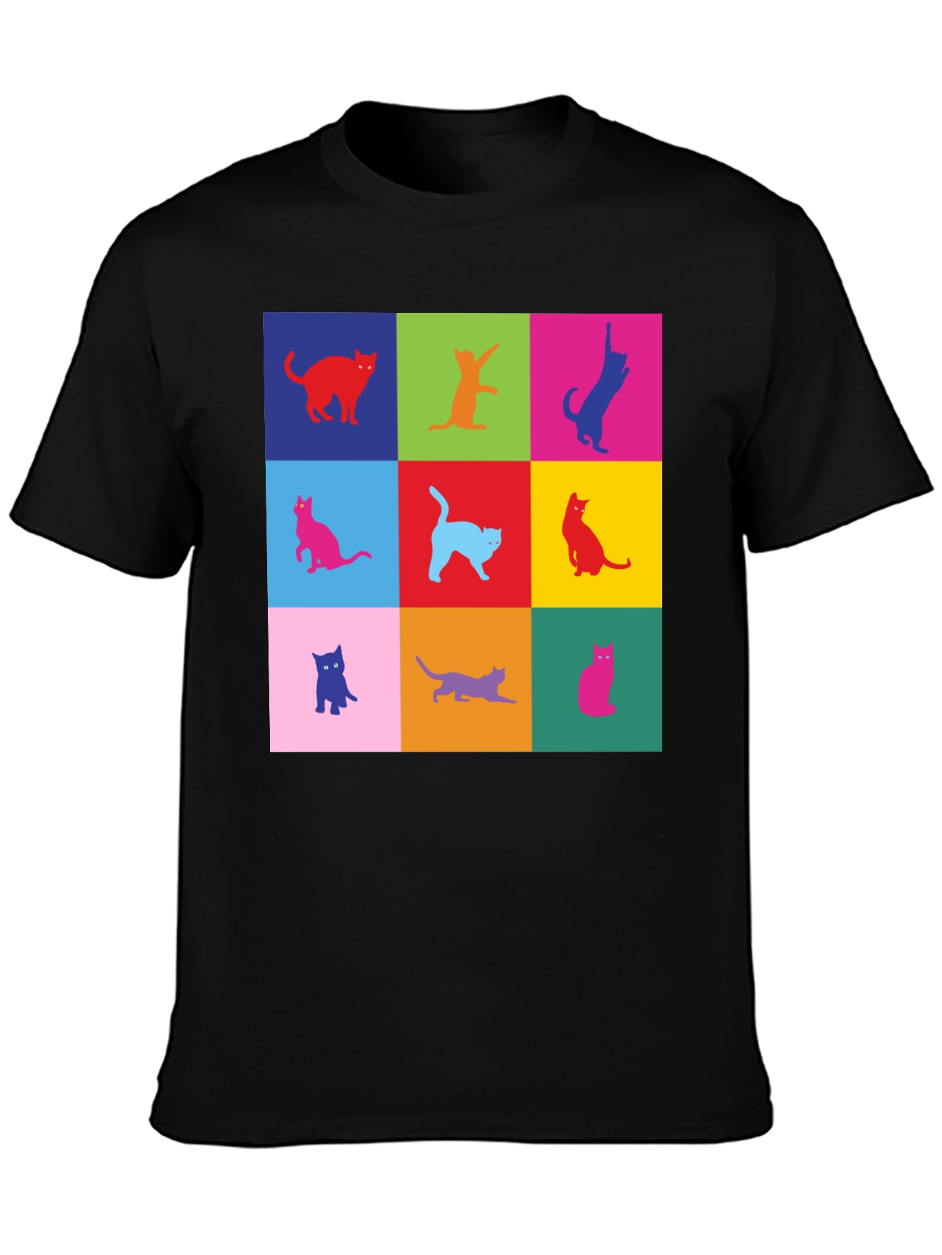 Black Colorful Cats Graphic T-Shirt view 3