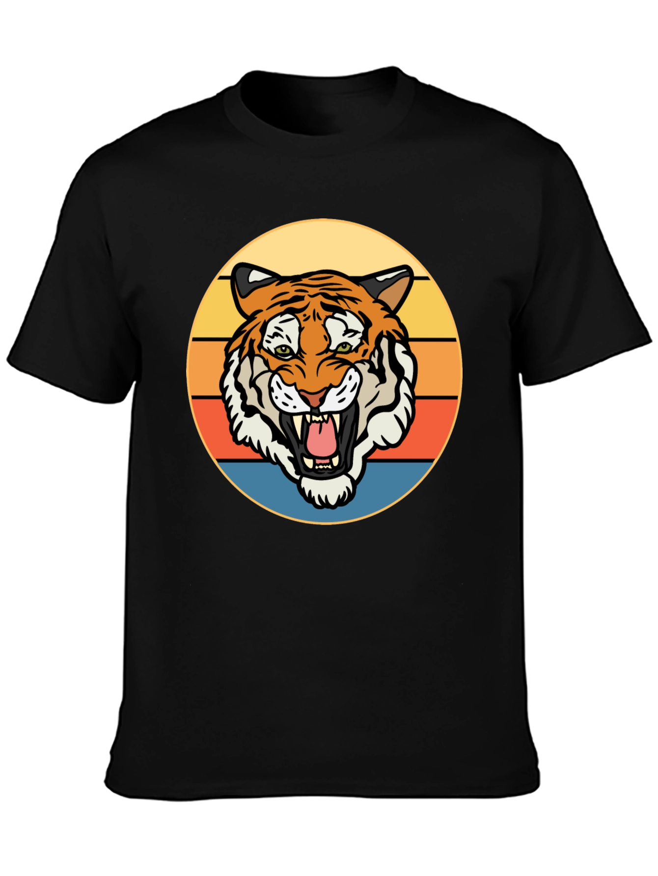 Black Retro Tiger Graphic T-Shirt - Men's Short Sleeve Crew Neck Tee view 3