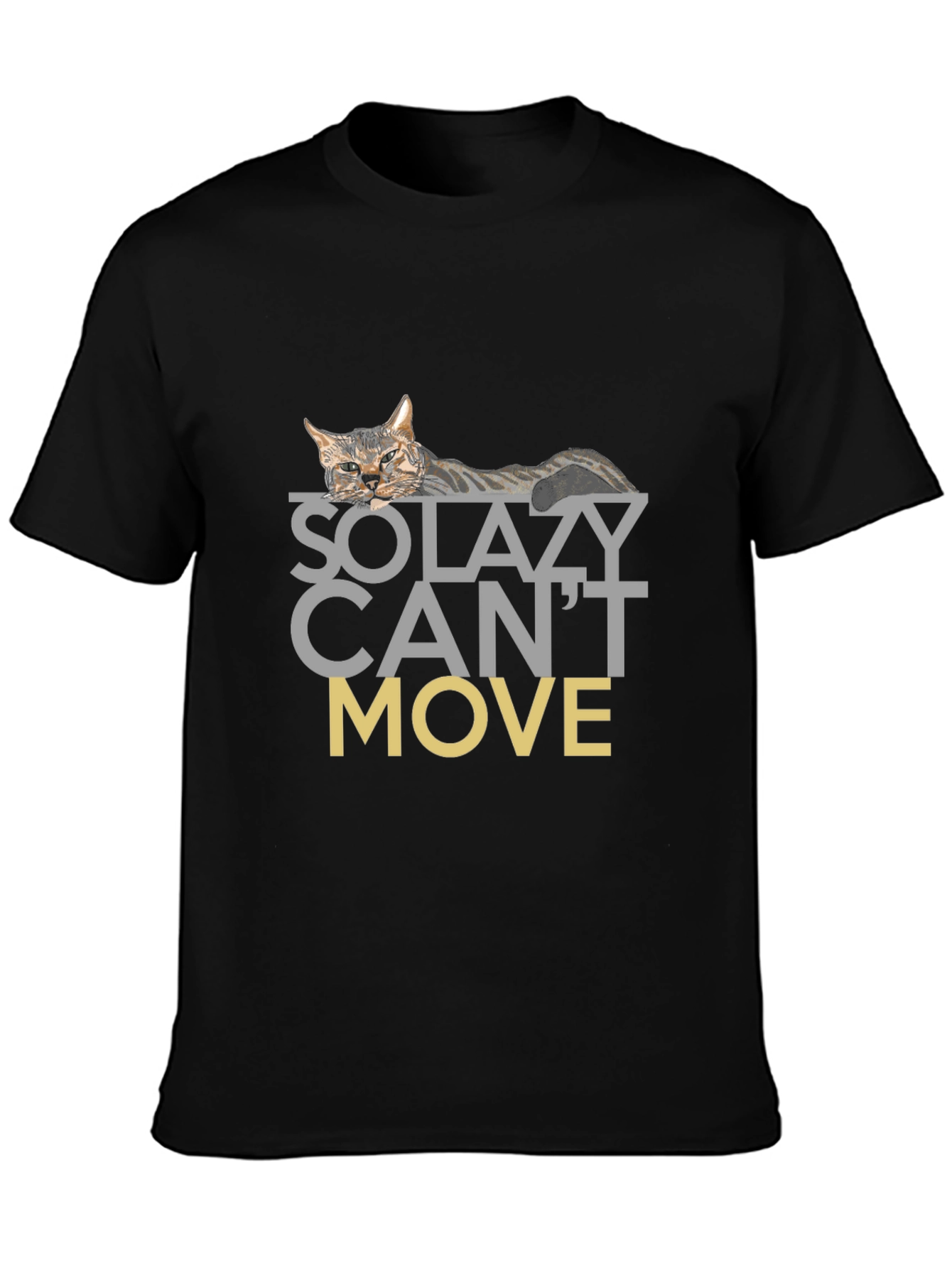 Black So Lazy Can't Move Cat Graphic T-Shirt view 3