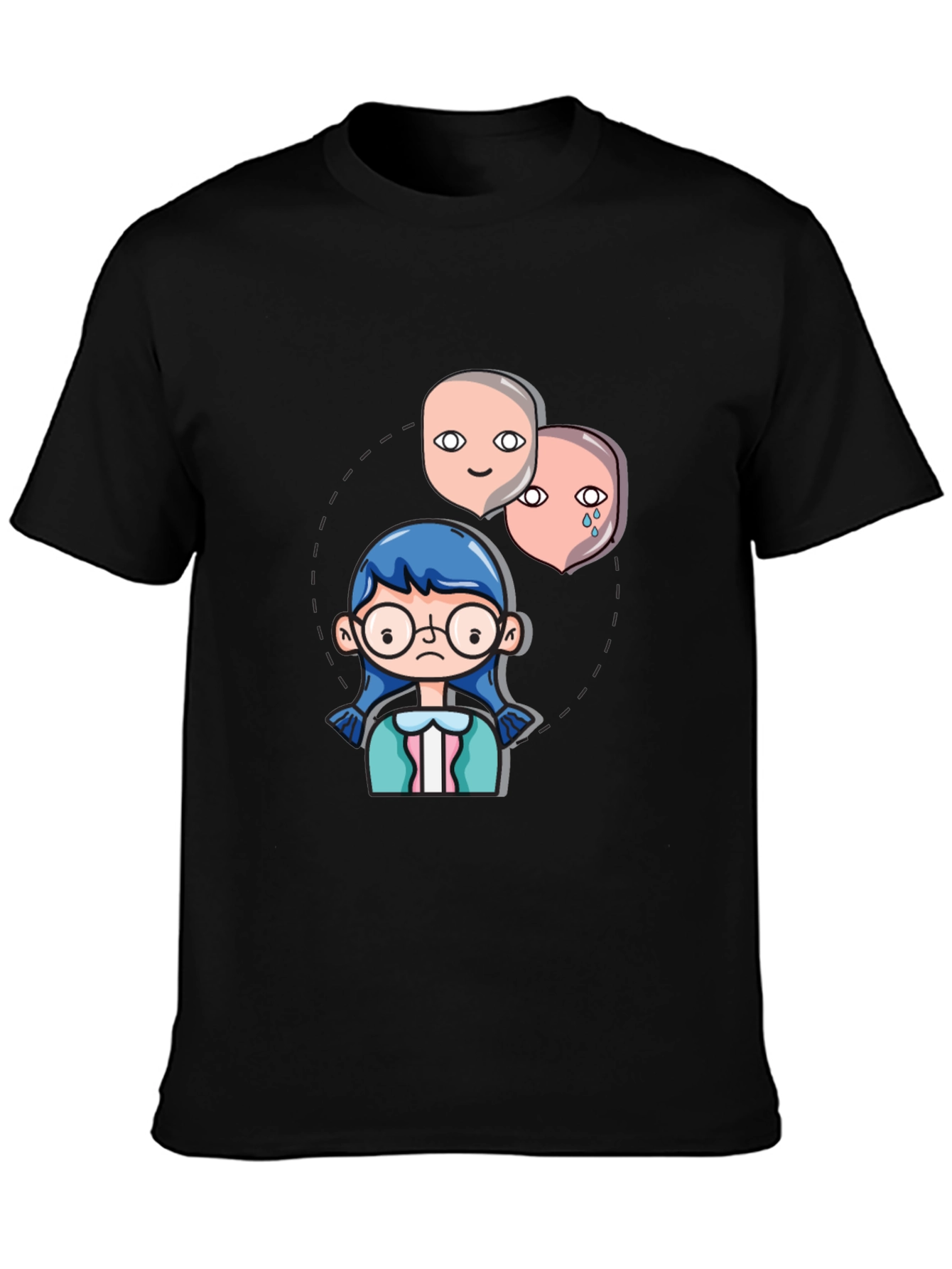 Black Emotional Cartoon Graphic Tee - Black view 3