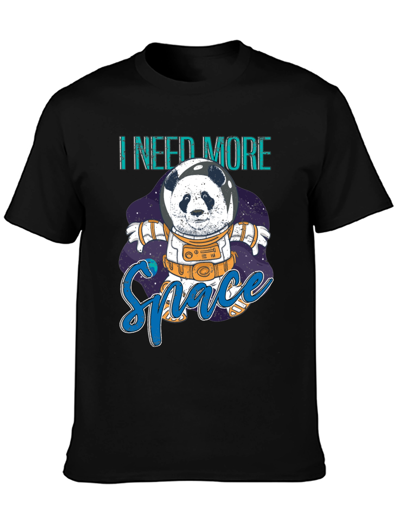 Black I Need More Space Panda Astronaut Graphic T-Shirt view 3