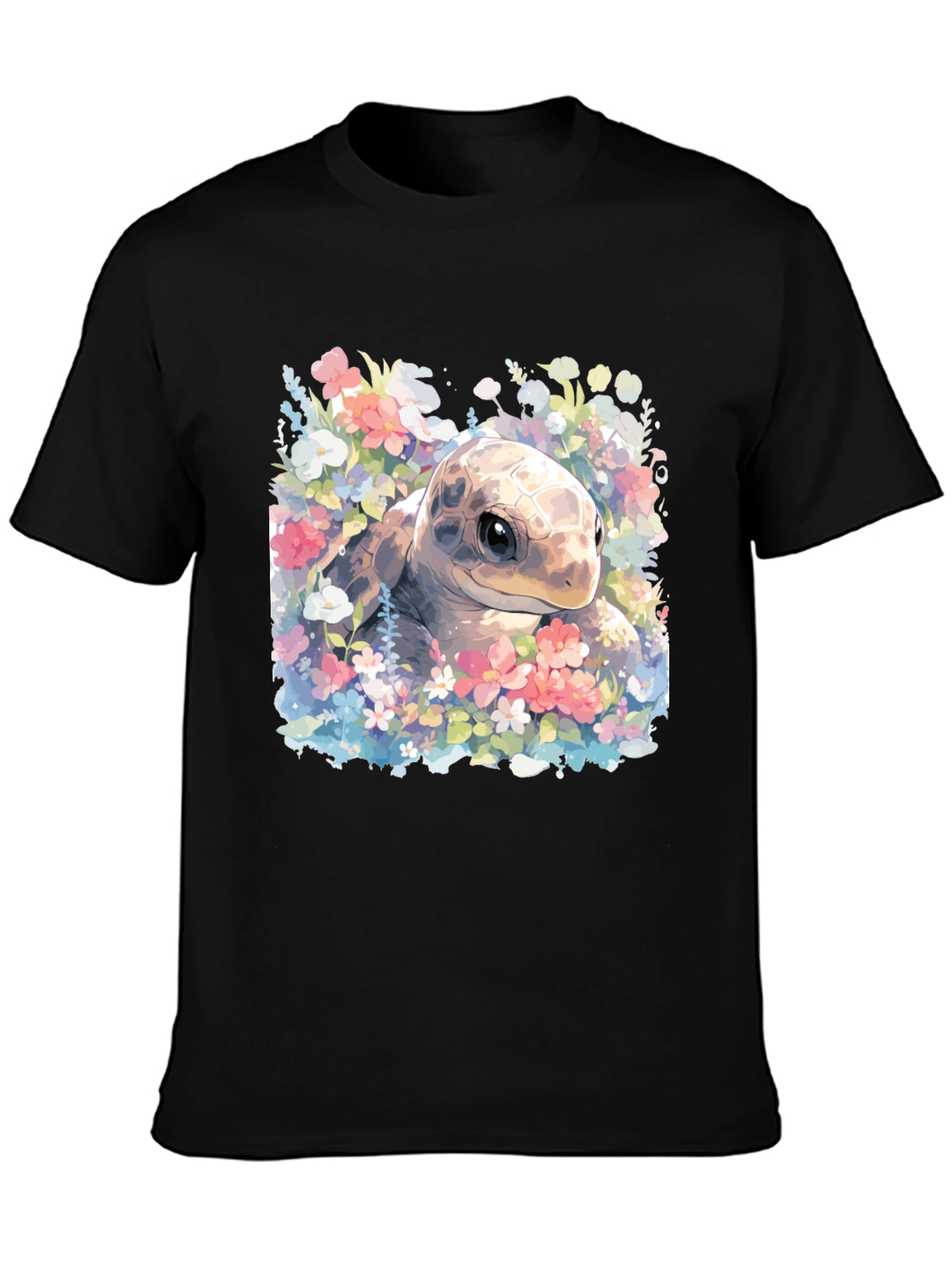 Black Floral Turtle Graphic T-Shirt view 3