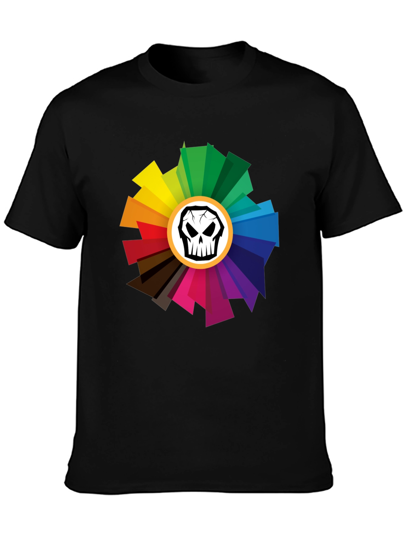 Black Skull Color Wheel Black T-Shirt - Unique Design view 3