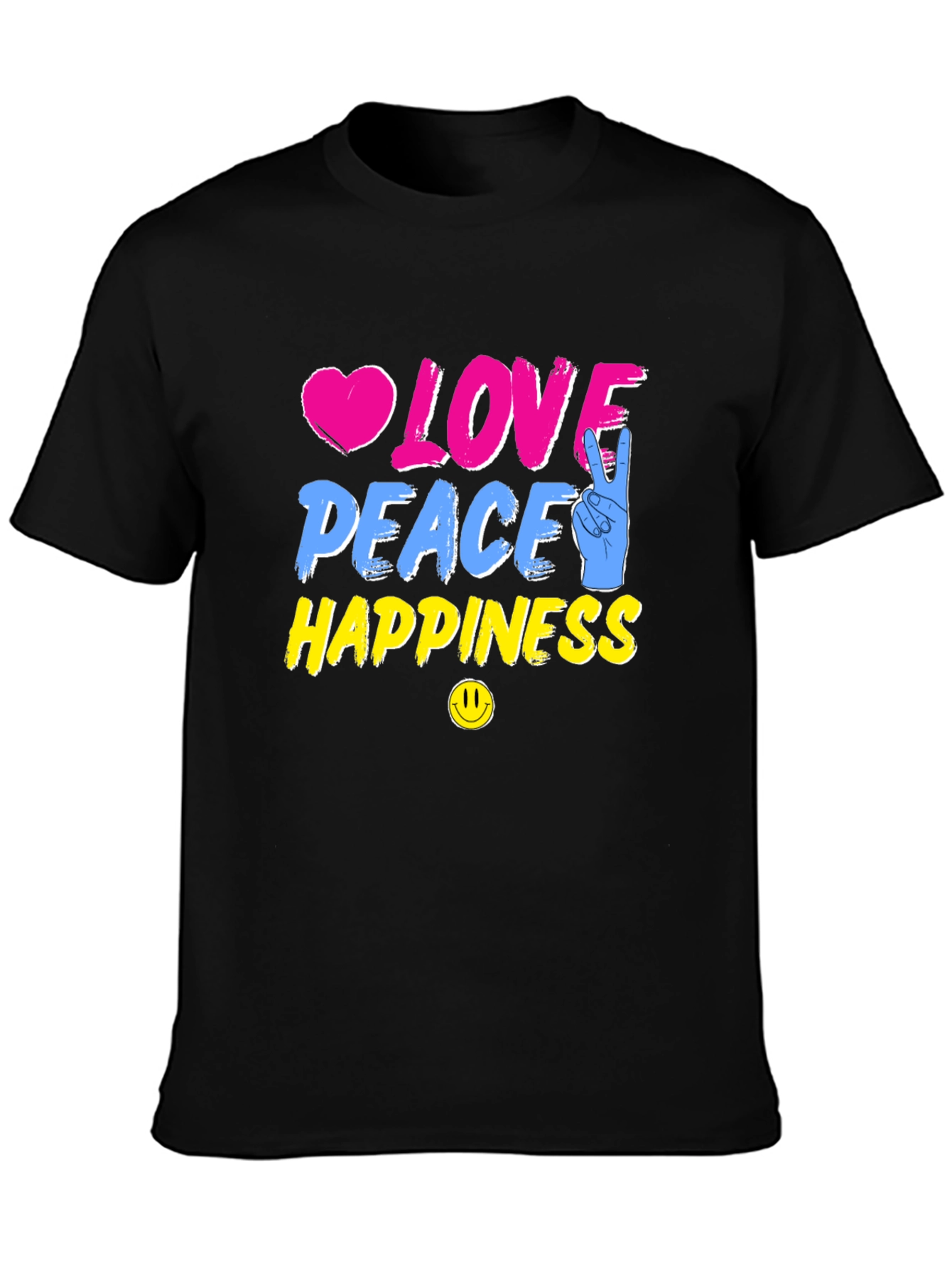 Black Love Peace Happiness Graphic T-Shirt view 3