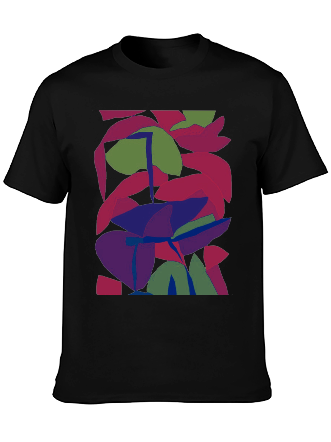 Black Abstract Leaf Design Black T-Shirt view 3
