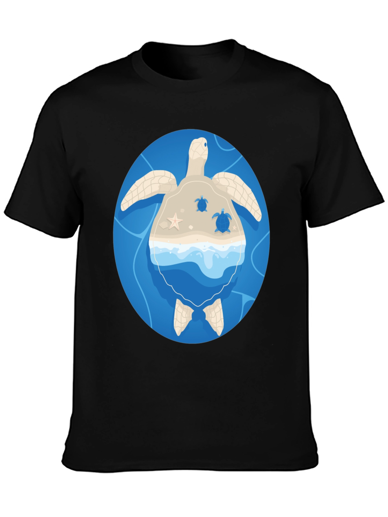 Black Sea Turtle Island Graphic Tee - Black view 3