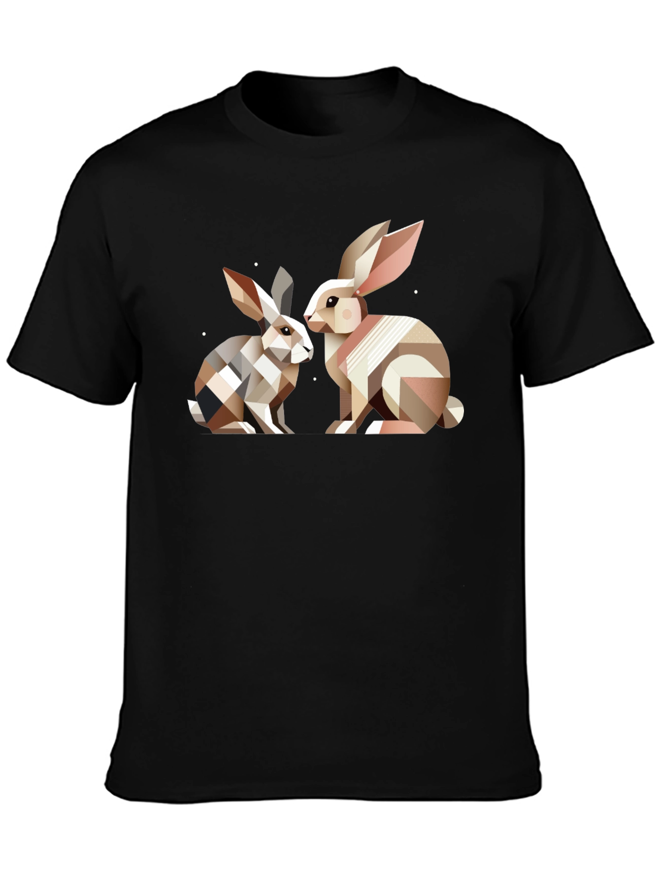 Black Geometric Rabbit T-Shirt - Abstract Bunny Design view 3