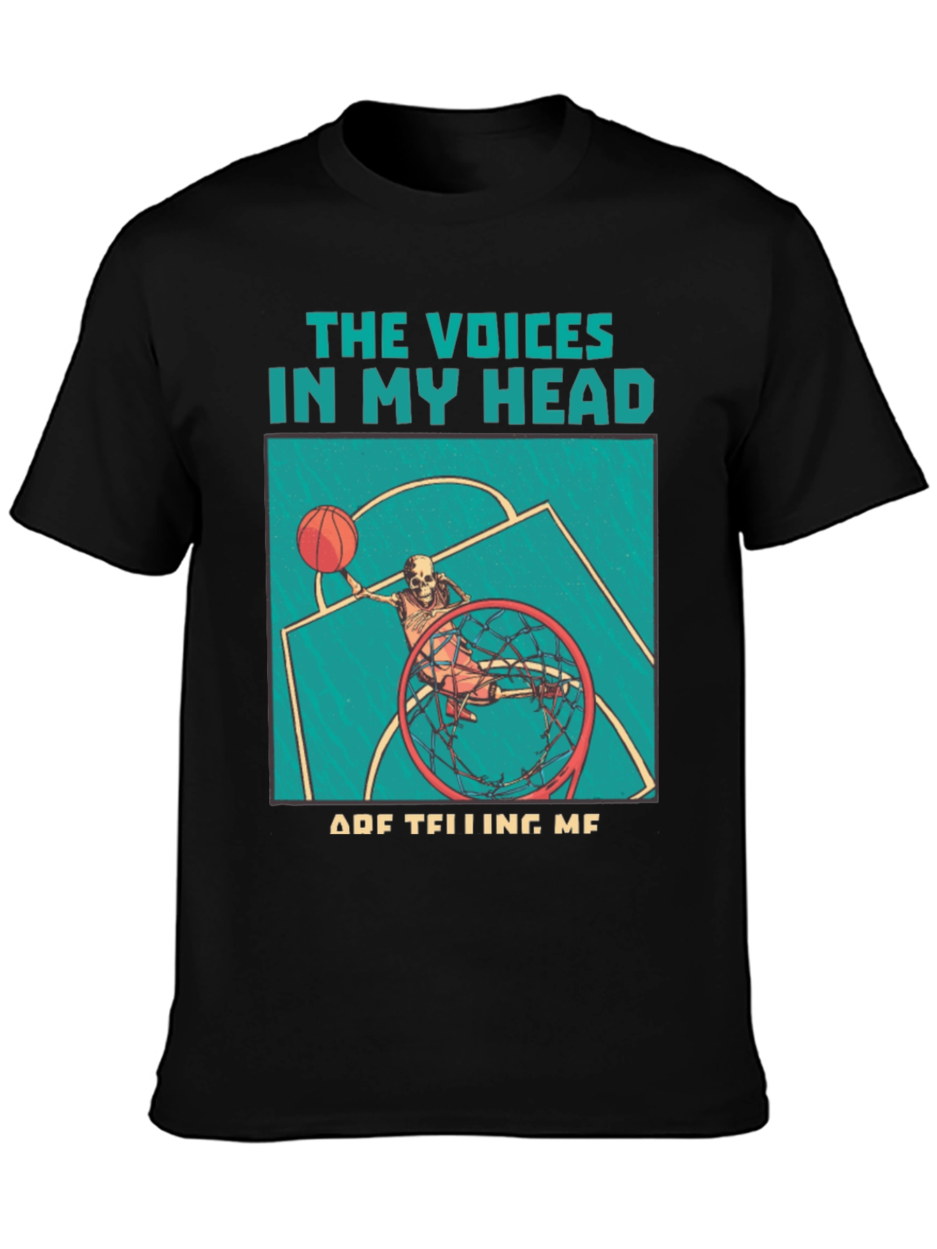 Black Voices in My Head Basketball Skeleton T-Shirt view 3