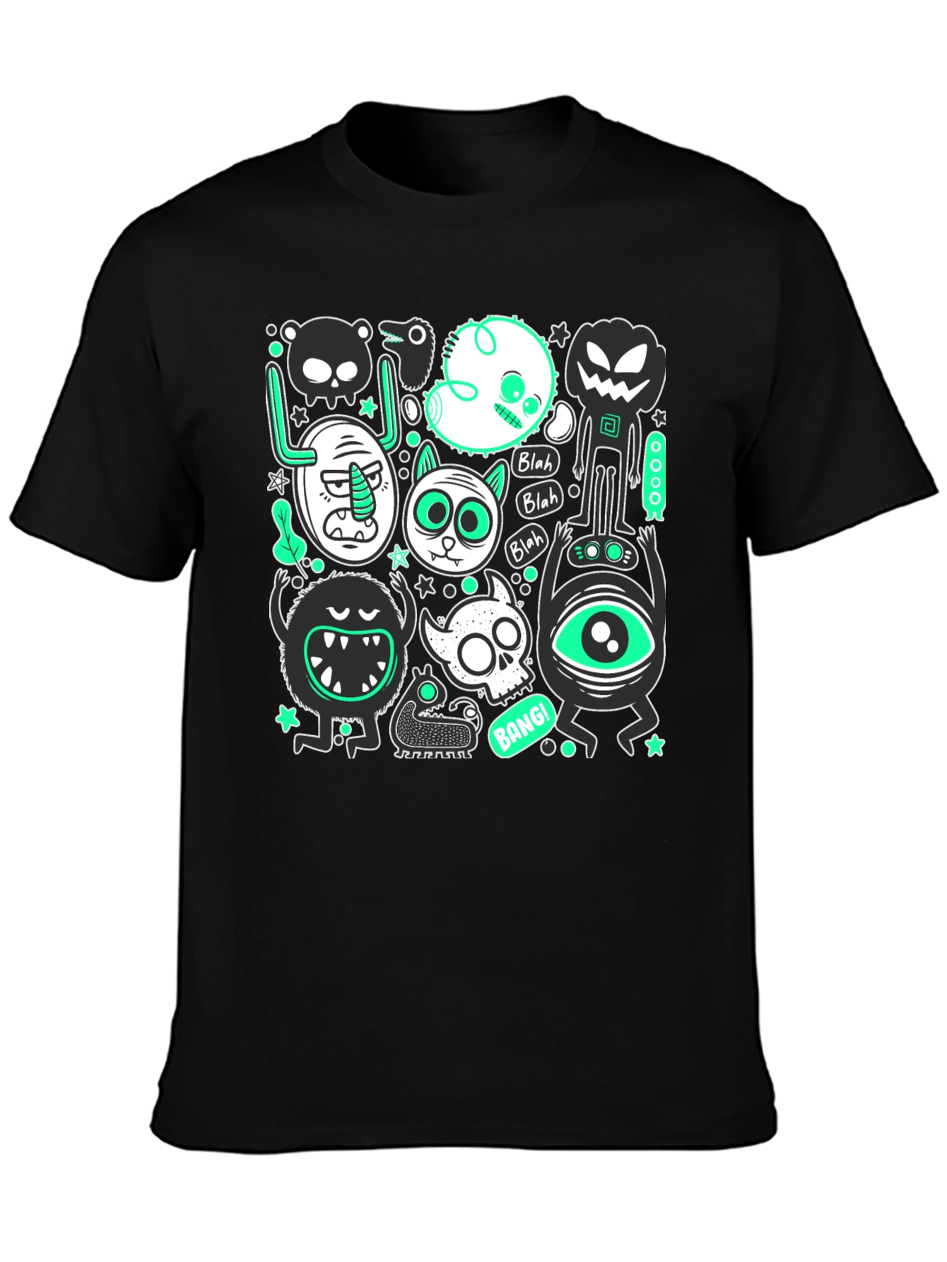 Black Monster Graphic Print Crew Neck Men's T-Shirt view 3