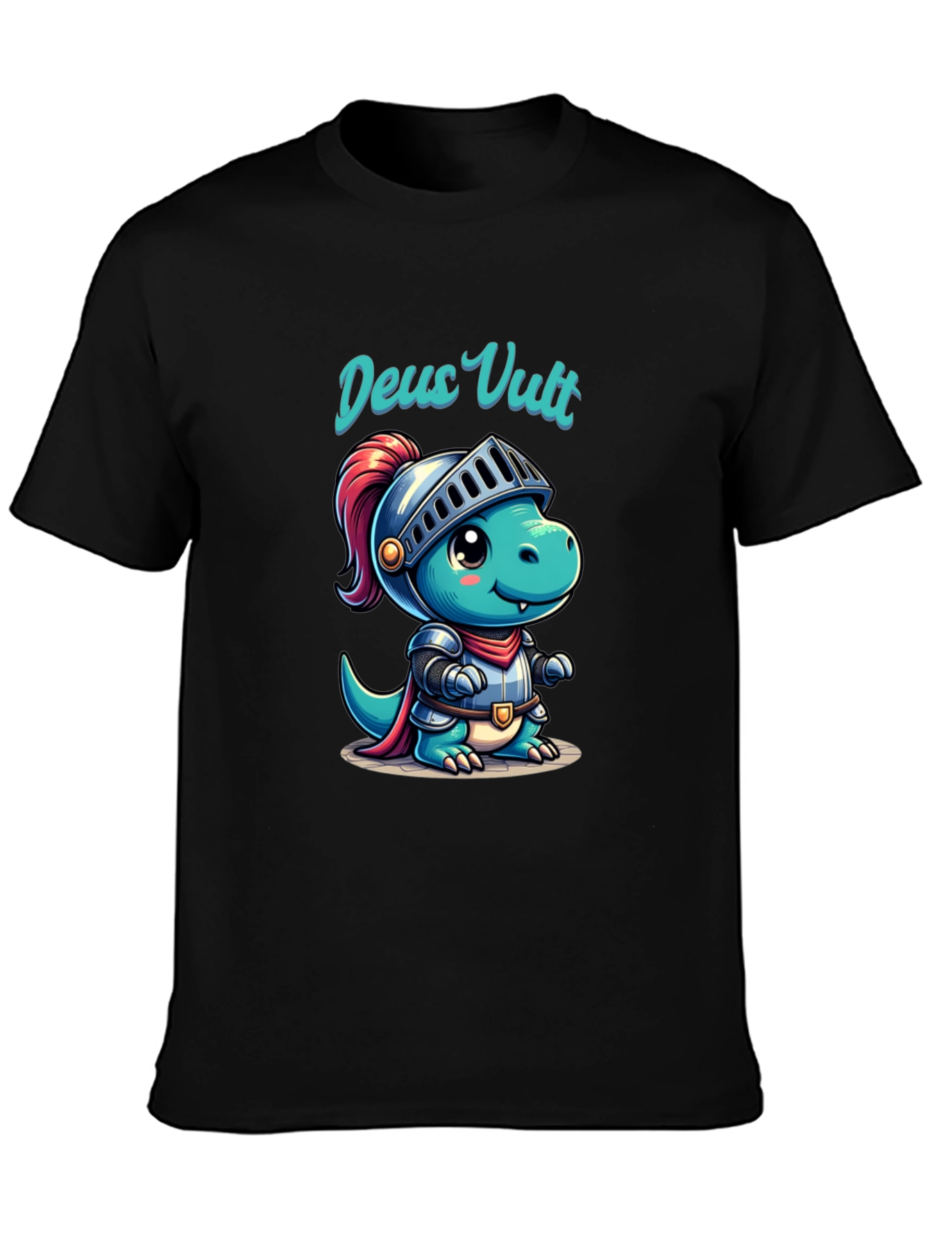 Black Deus Vult Dinosaur Knight Graphic T-Shirt view 3