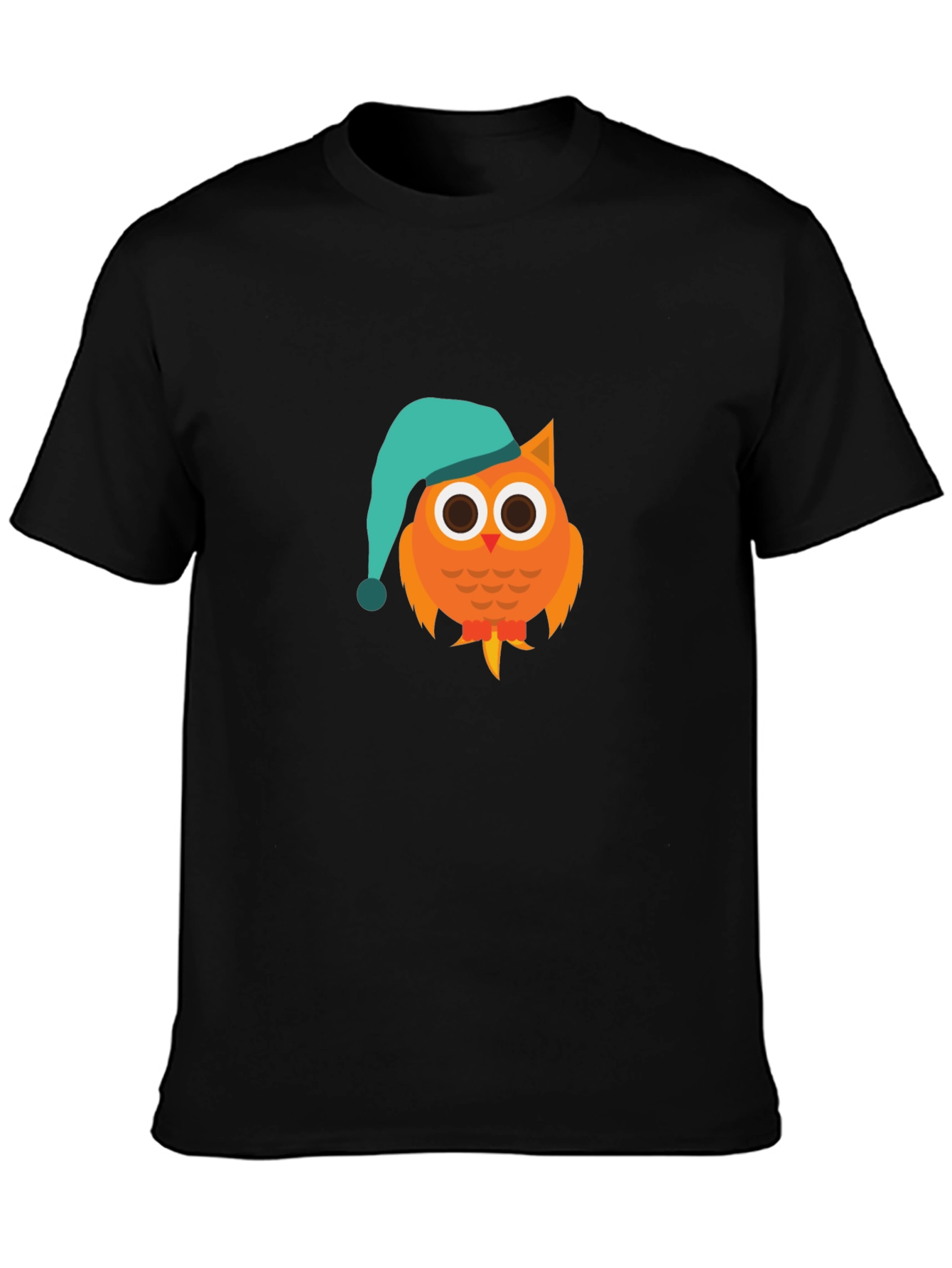 Black Owl Cartoon Graphic T-Shirt - Night Cap Design view 3