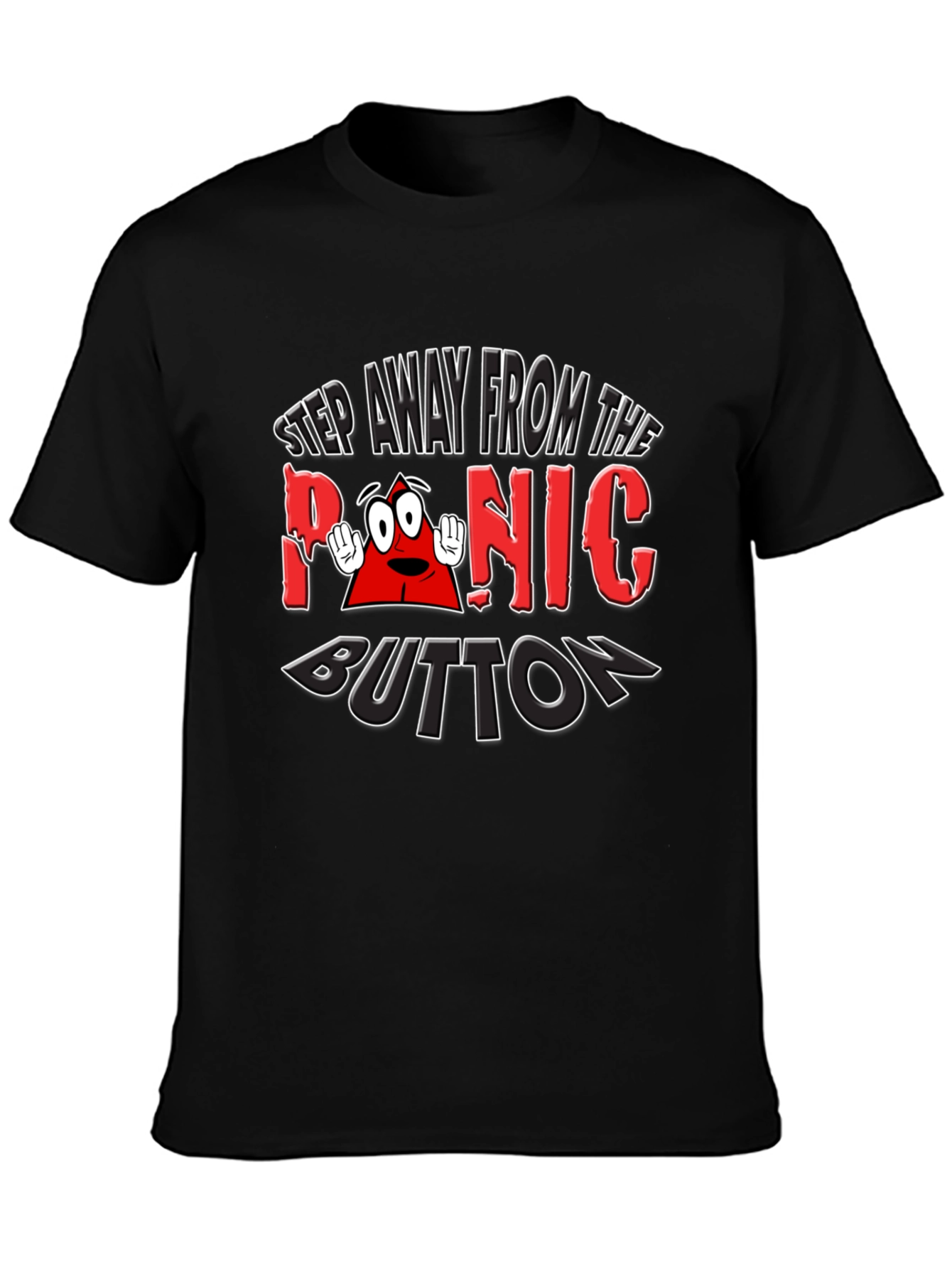 Black Panic Button Graphic T-Shirt Funny Tee view 3