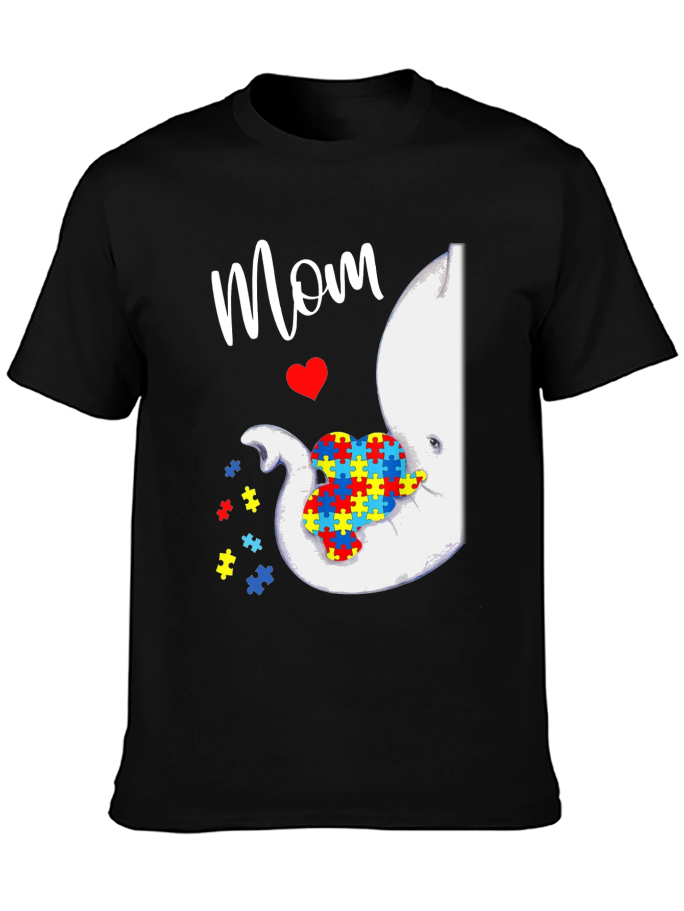 Black Autism Awareness Elephant Mom T-Shirt view 3